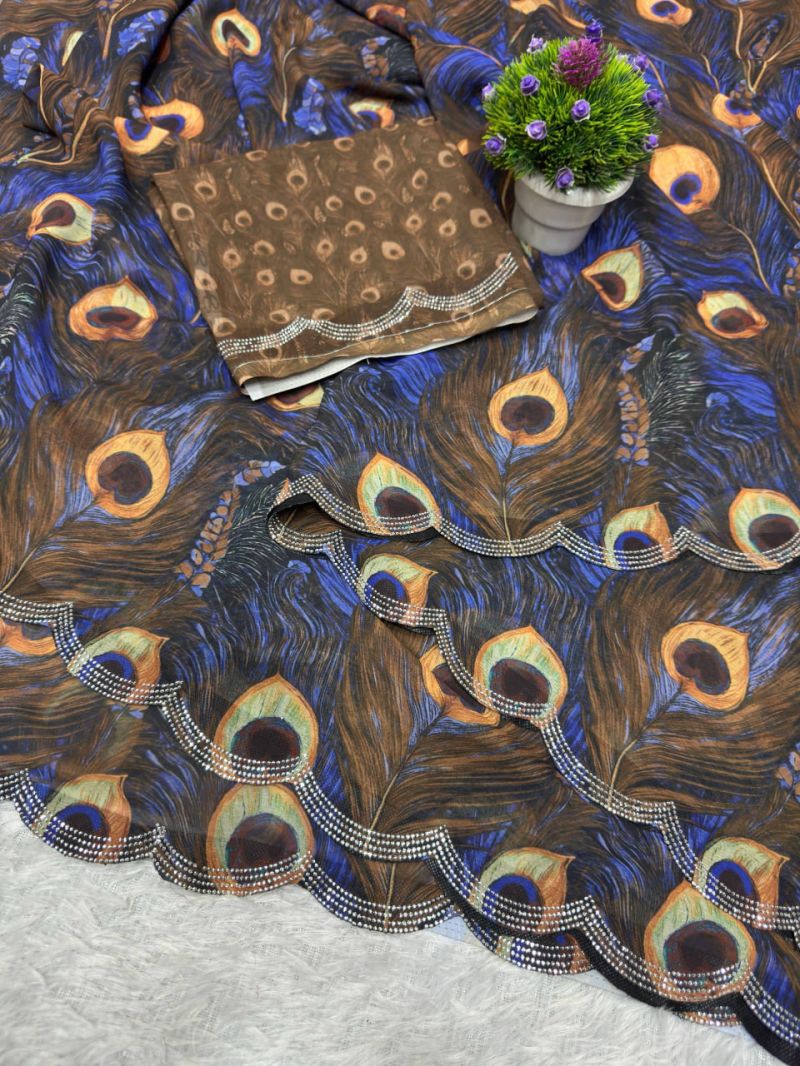 St D No 155 A Soft Faux Georgette Peacock Digital Printed Saree — Festival Sarees, Vardan Ethnic wholesale from Surat — view 2