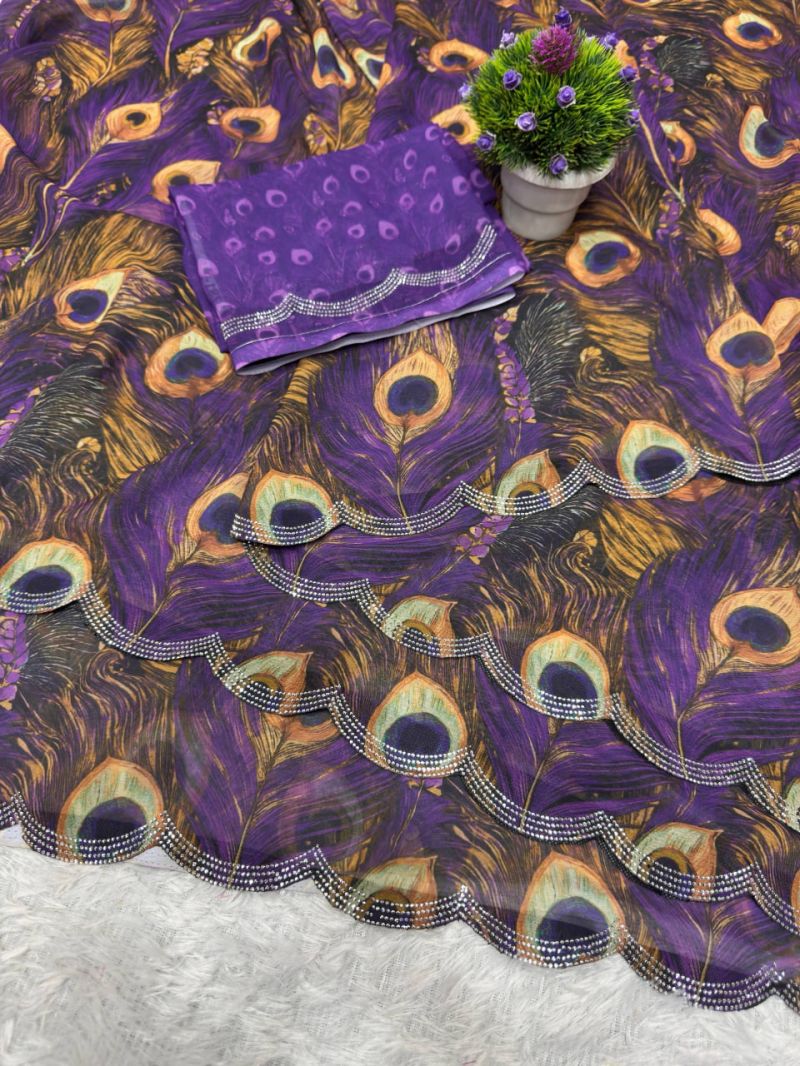 St D No 155 A Soft Faux Georgette Peacock Digital Printed Saree — Festival Sarees, Vardan Ethnic wholesale from Surat — view 3