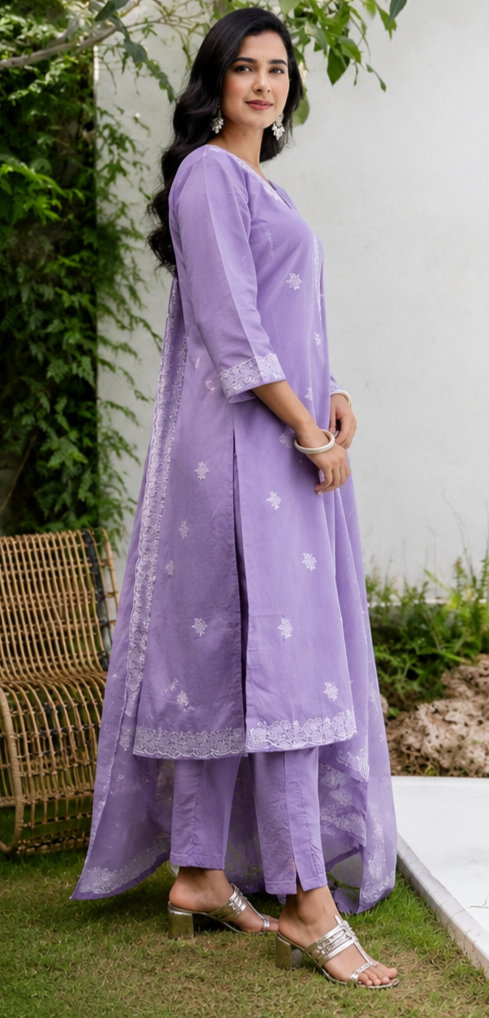 Drd 72 Light Purple Cotton Embroidered Kurti Set Catalog — Wholesale Kurtis, Vardan Ethnic wholesale from Surat — view 2