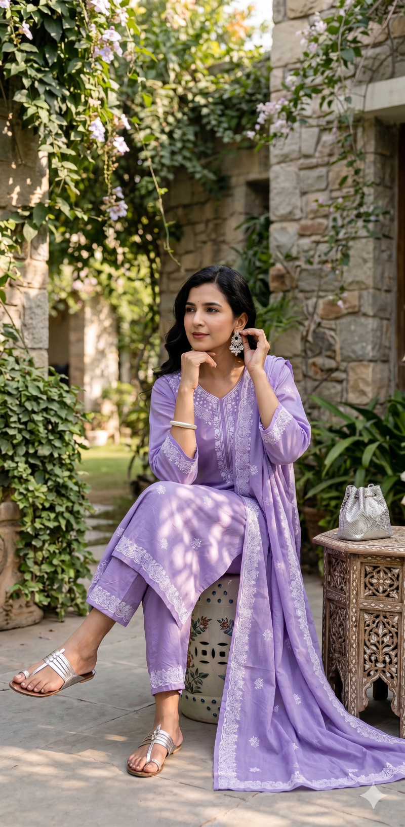 Drd 72 Light Purple Cotton Embroidered Kurti Set Catalog — Wholesale Kurtis, Vardan Ethnic wholesale from Surat — view 4
