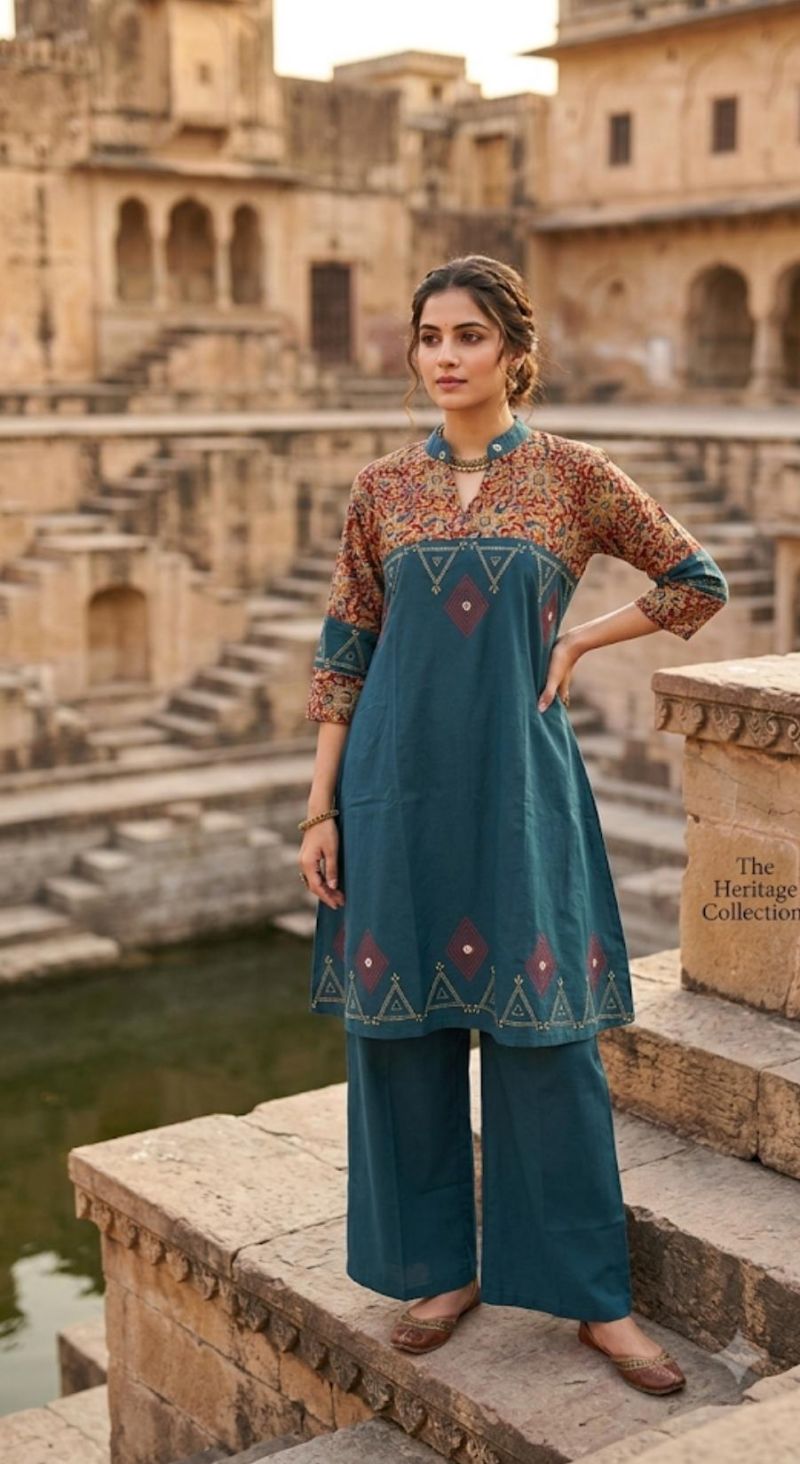 Naisha K 1092 Dhabu Cotton Stylish Kurti With Bottom Set — Wholesale Kurtis, MPA wholesale from Surat — view 4