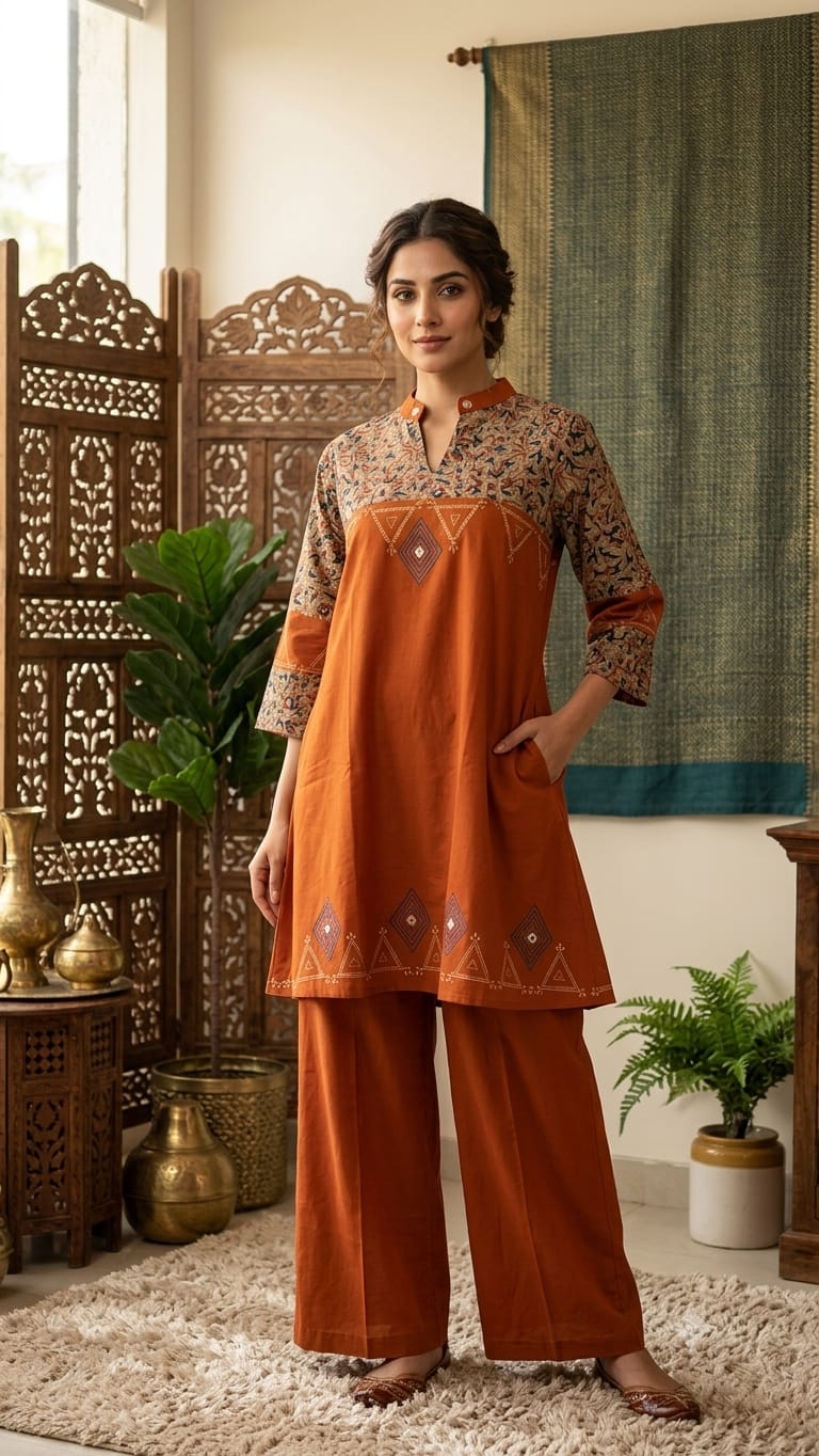 Naisha K 1092 Dhabu Cotton Stylish Kurti With Bottom Set — Wholesale Kurtis, MPA wholesale from Surat — view 2