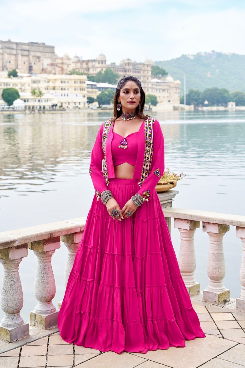 Taraa L 1662 Pure Rayon Traditional Gamthi Work Lehenga Choli With Koti Set