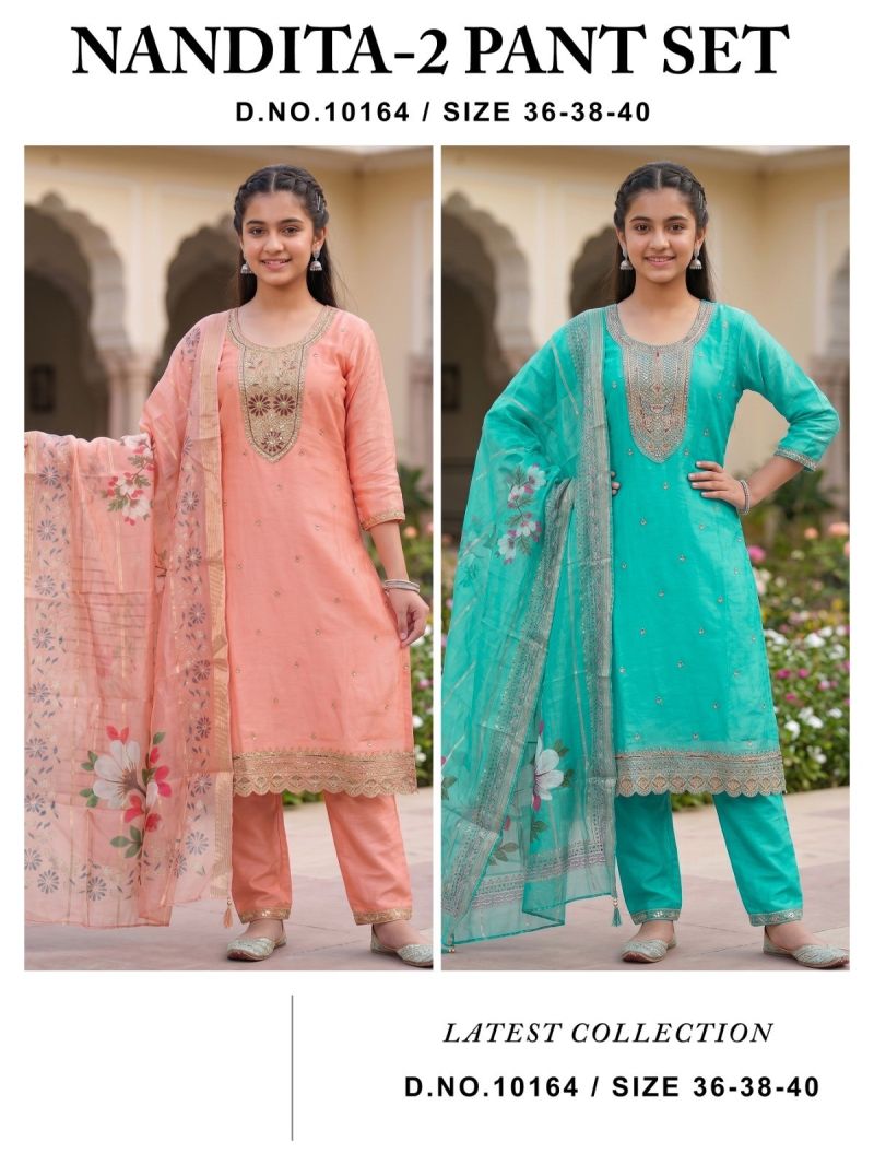 Nandita 10162 And 64 Fendy Silk Embroidered Kurti Set — Wholesale Dress Material, Vardan Ethnic wholesale from Surat — view 2