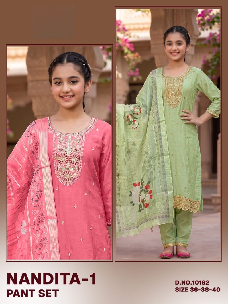 Nandita 10162 And 64 Fendy Silk Embroidered Kurti Set — Wholesale Dress Material, Vardan Ethnic wholesale from Surat — view 3