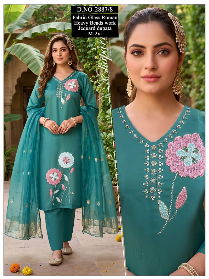 Naisha Combo 2 Roman Glass Beads Worked Kurti Set — Wholesale Salwar Suits, Naisha wholesale from Surat — view 3