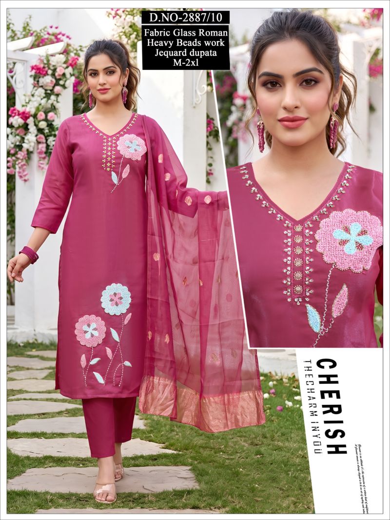 Naisha Combo 2 Roman Glass Beads Worked Kurti Set — Wholesale Salwar Suits, Naisha wholesale from Surat — view 4