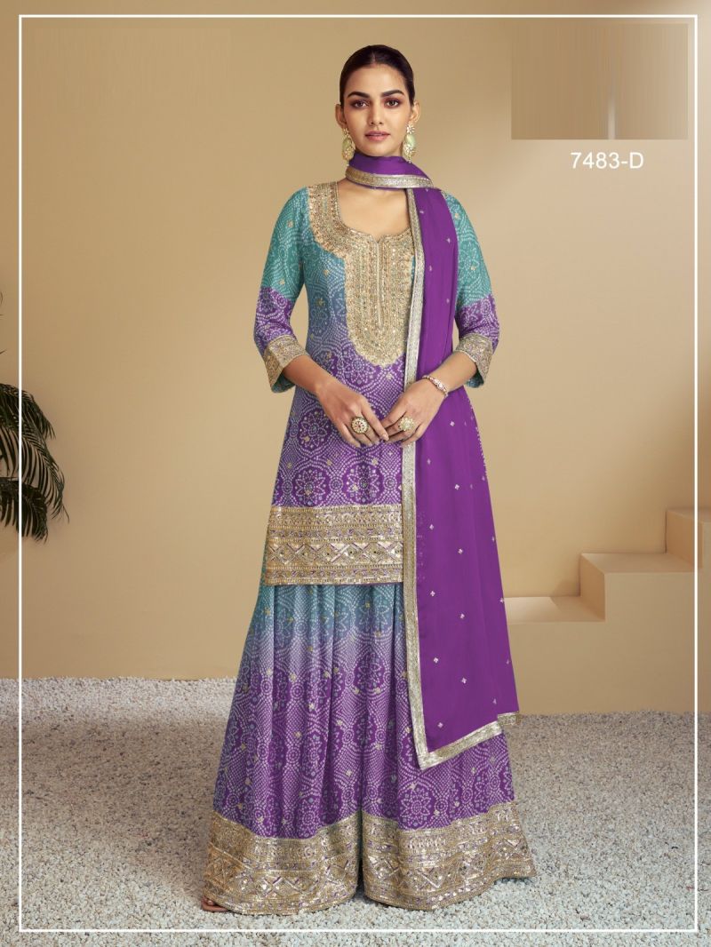 7483 A To D Master Colors Chinon Digital Print Embroidered Salwar Kameez Catalog — Wholesale Kurti With Bottom Dupatta, Vardan Ethnic wholesale from Surat — view 2