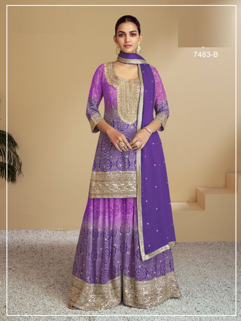 7483 A To D Master Colors Chinon Digital Print Embroidered Salwar Kameez Catalog — Wholesale Kurti With Bottom Dupatta, Vardan Ethnic wholesale from Surat — view 3
