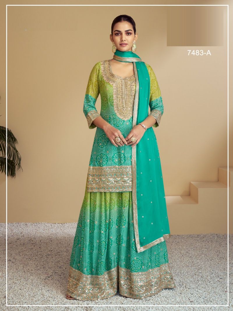 7483 A To D Master Colors Chinon Digital Print Embroidered Salwar Kameez Catalog — Wholesale Kurti With Bottom Dupatta, Vardan Ethnic wholesale from Surat — view 4