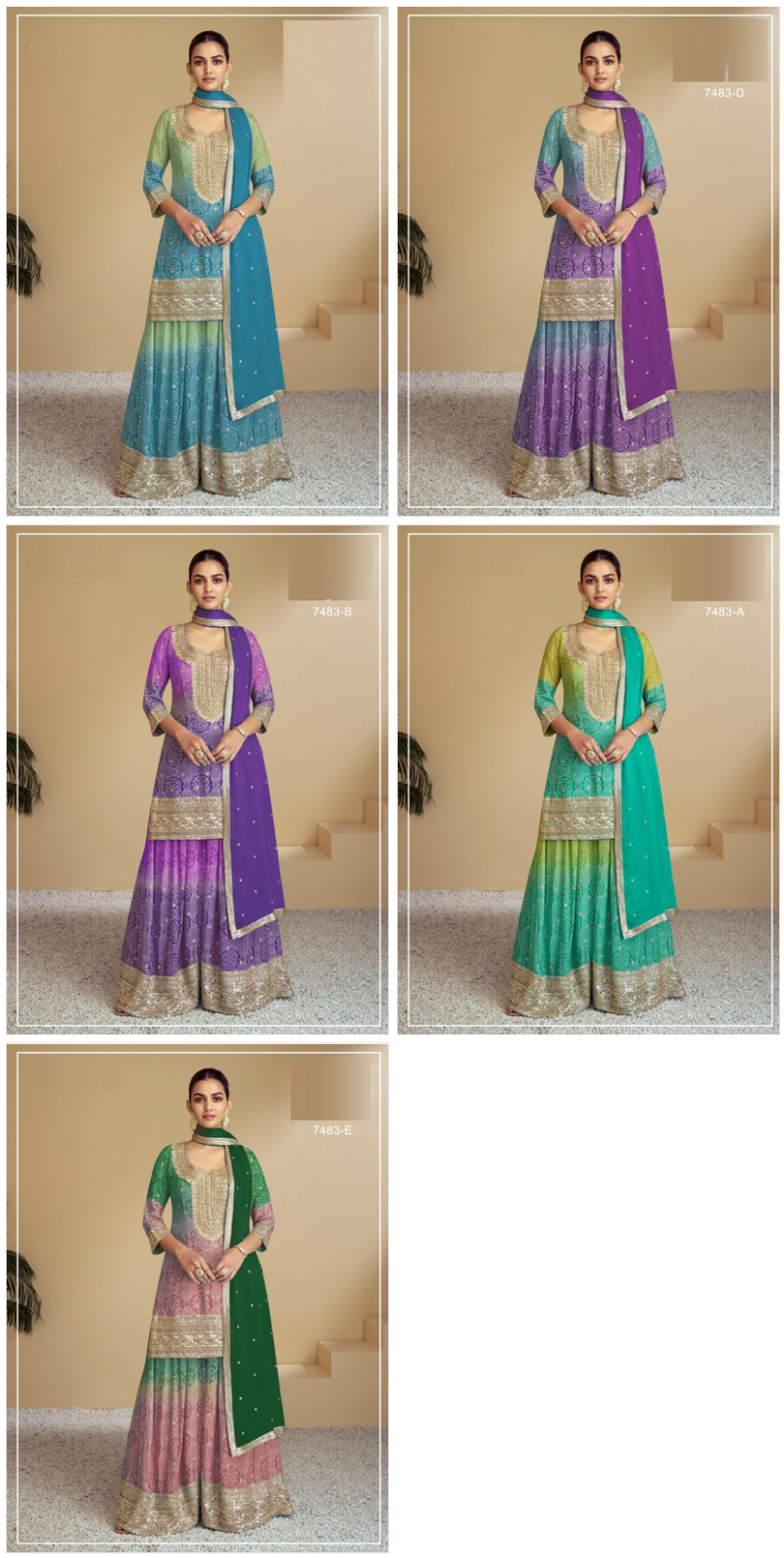 7483 A To D Master Colors Chinon Digital Print Embroidered Salwar Kameez Catalog — Wholesale Kurti With Bottom Dupatta, Vardan Ethnic wholesale from Surat — view 6