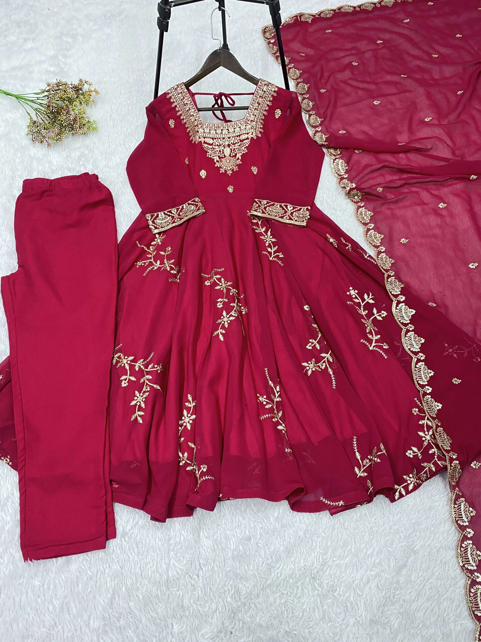 BE 480 ROMAN SILK DESIGNER EMBROIDERED WORKED TOP PLAZZO WITH DUPATTA Set — Wholesale Readymade Suit, Vardan Ethnic wholesale from Surat — view 3