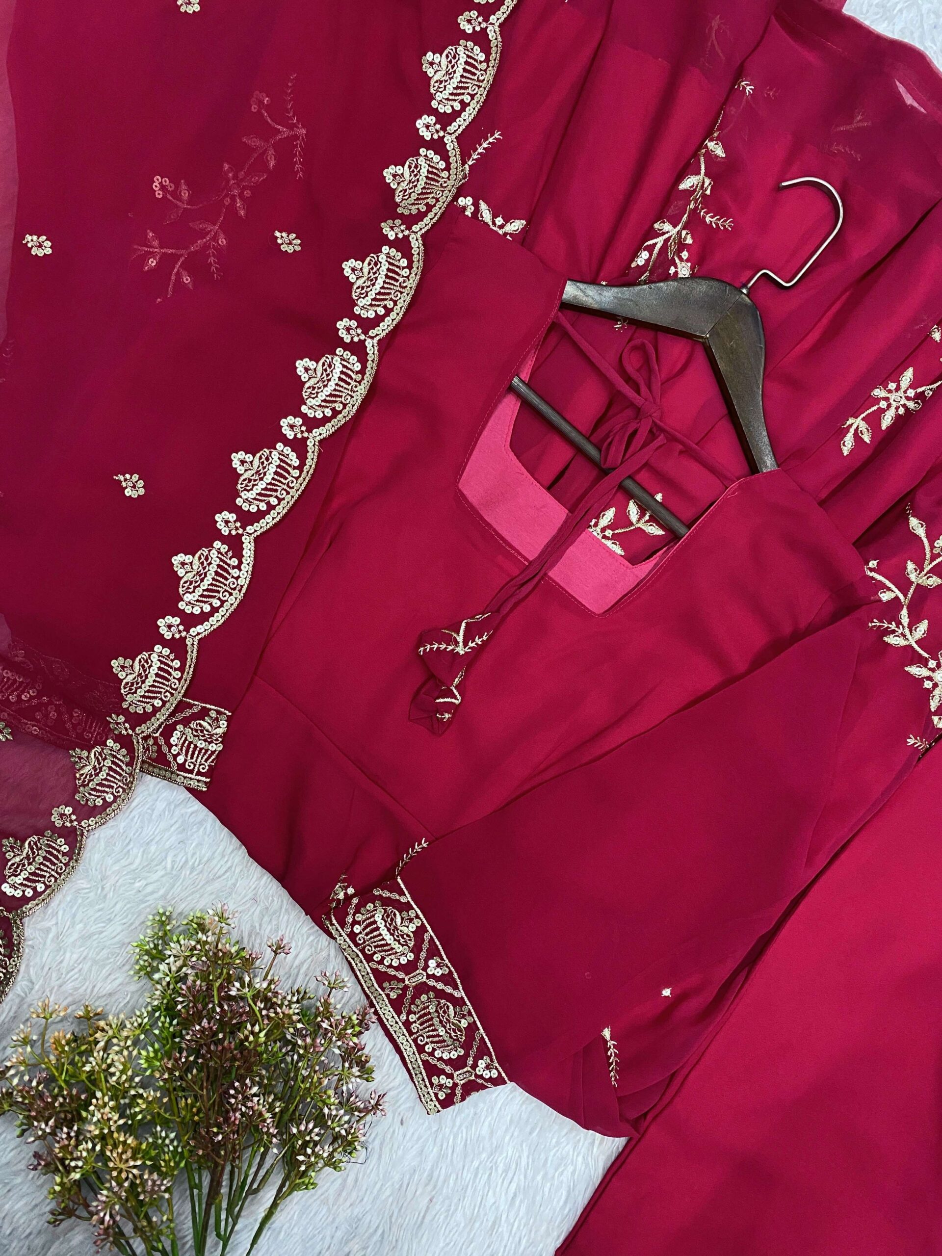 BE 480 ROMAN SILK DESIGNER EMBROIDERED WORKED TOP PLAZZO WITH DUPATTA Set — Wholesale Readymade Suit, Vardan Ethnic wholesale from Surat — view 4