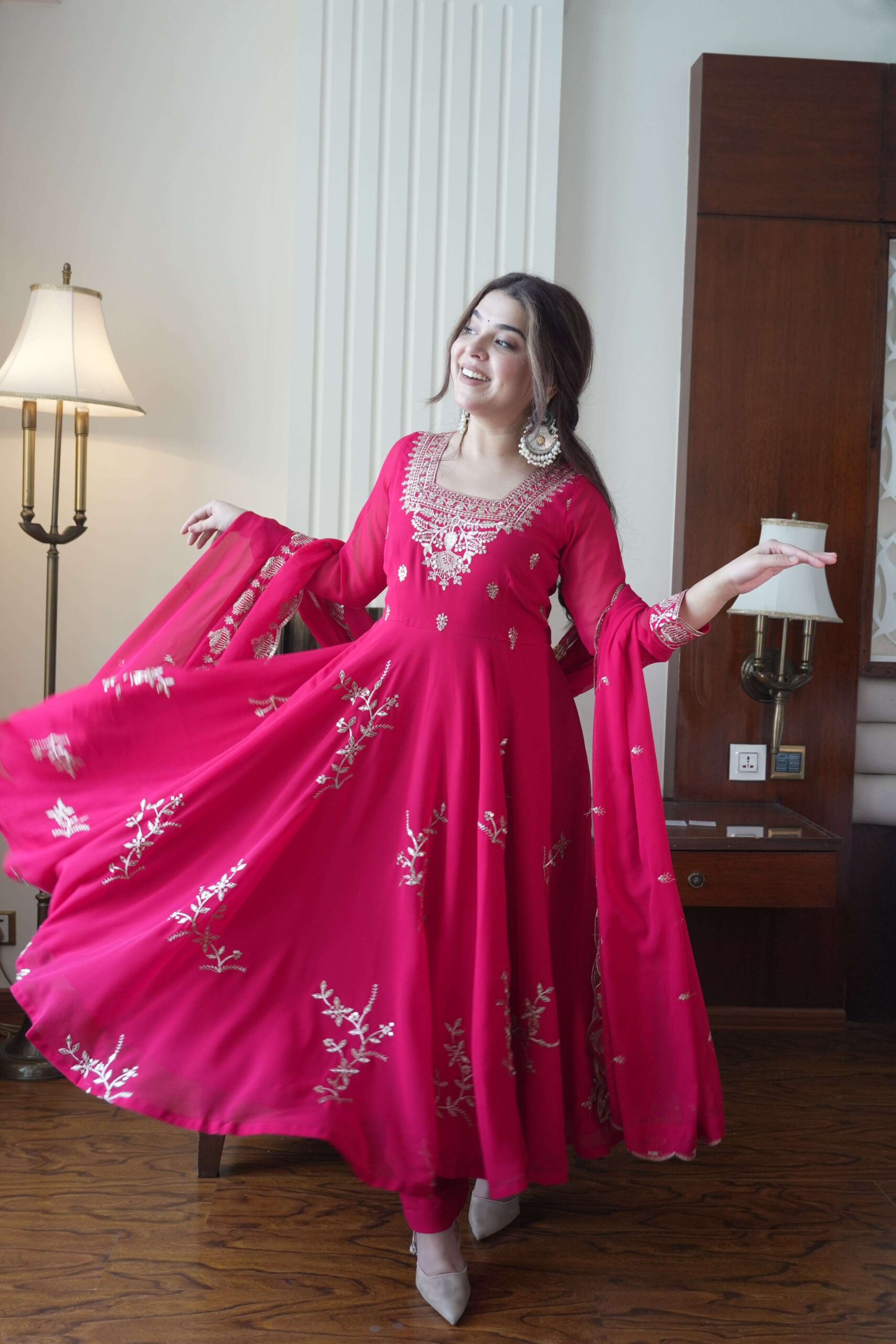 BE 480 ROMAN SILK DESIGNER EMBROIDERED WORKED TOP PLAZZO WITH DUPATTA Set — Wholesale Readymade Suit, Vardan Ethnic wholesale from Surat — view 5