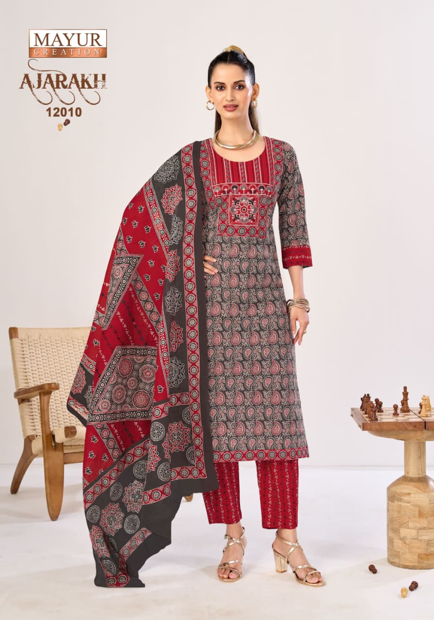 Mayur Ajarakh Vol12 Cotton Kurti Pant With Dupatta Set — Wholesale Kurtis, Mayur wholesale from Surat — view 10