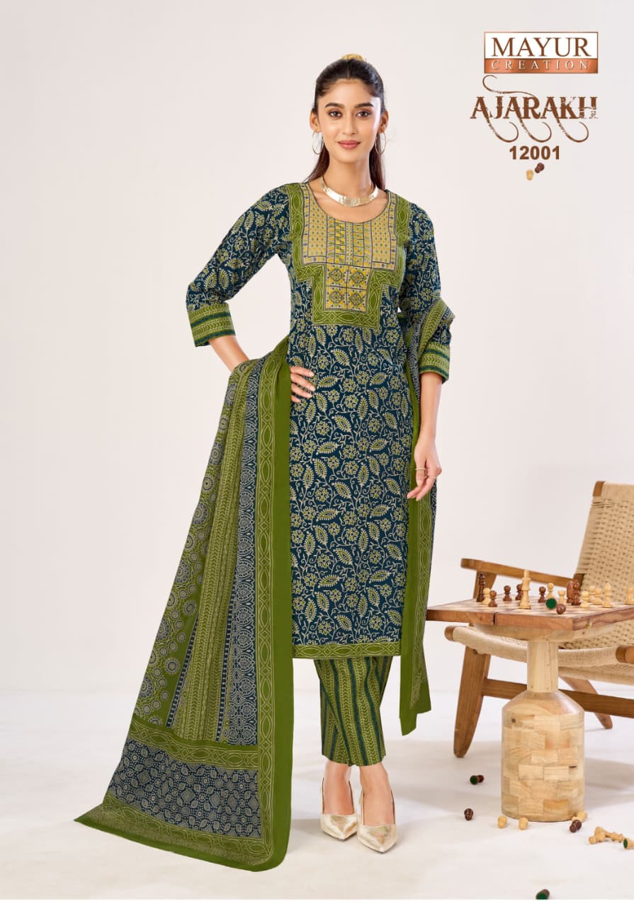 Mayur Ajarakh Vol12 Cotton Kurti Pant With Dupatta Set — Wholesale Kurtis, Mayur wholesale from Surat — view 3