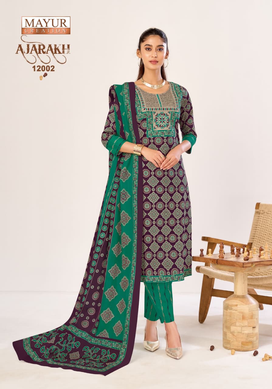 Mayur Ajarakh Vol12 Cotton Kurti Pant With Dupatta Set