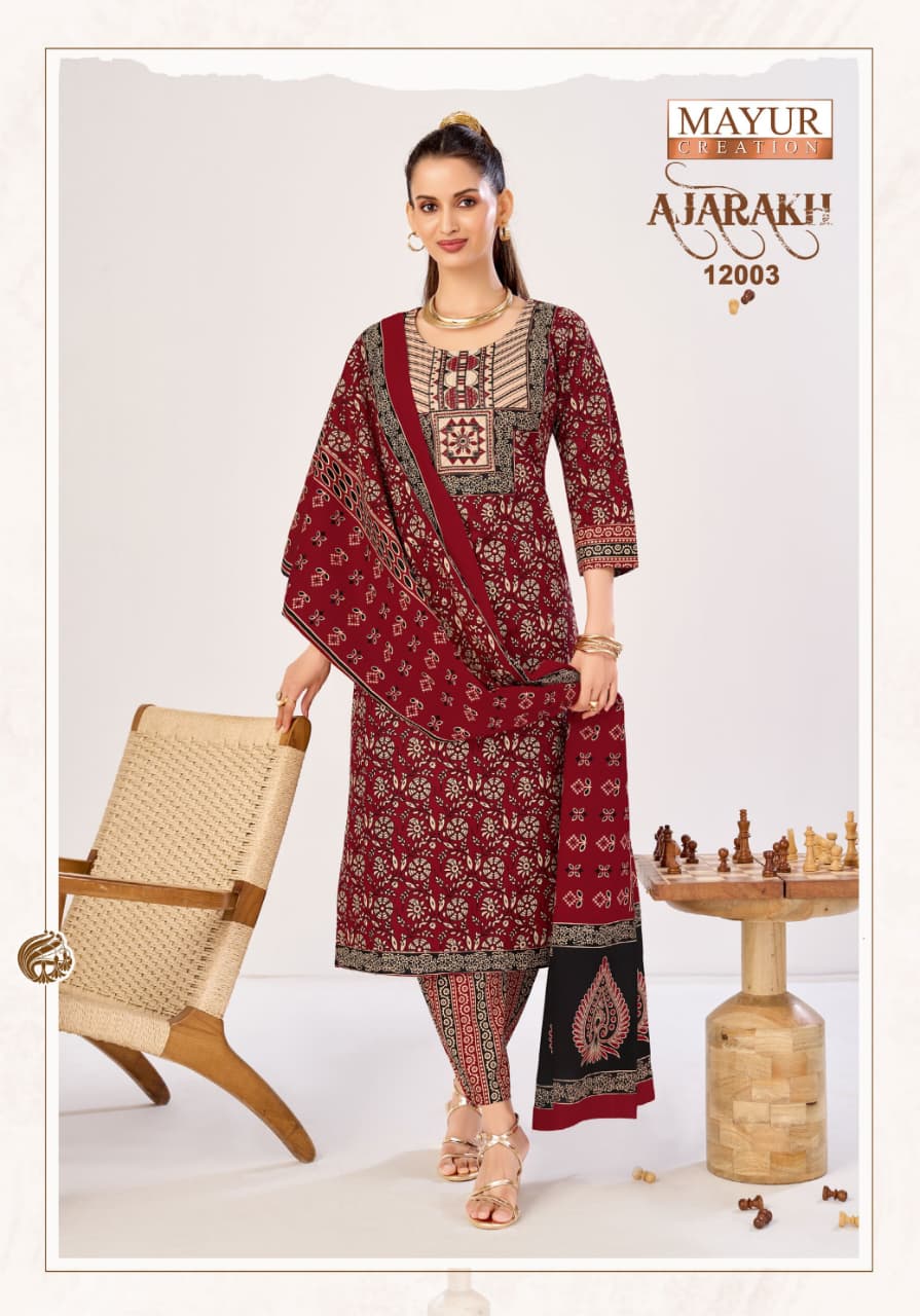 Mayur Ajarakh Vol12 Cotton Kurti Pant With Dupatta Set — Wholesale Kurtis, Mayur wholesale from Surat — view 4