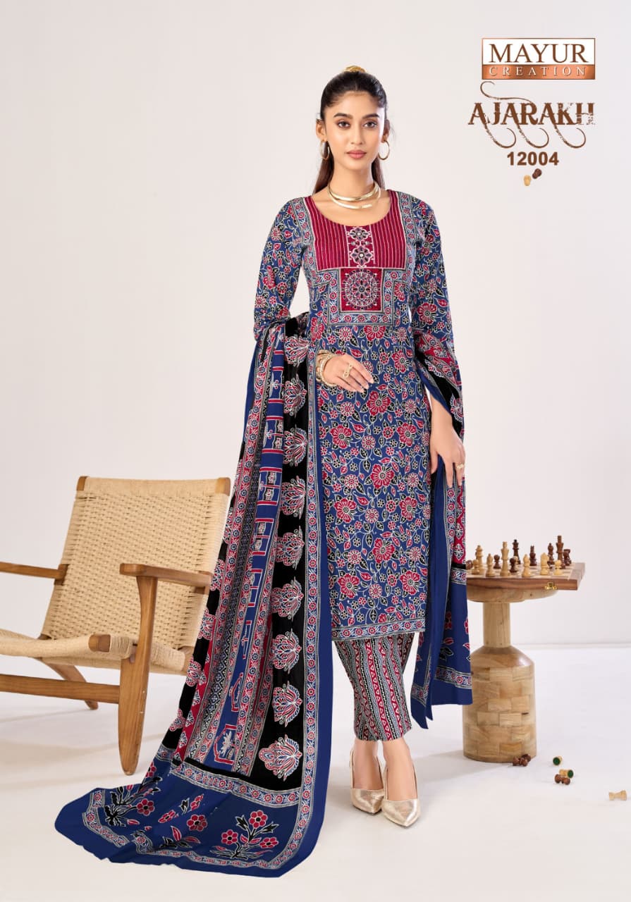 Mayur Ajarakh Vol12 Cotton Kurti Pant With Dupatta Set — Wholesale Kurtis, Mayur wholesale from Surat — view 5