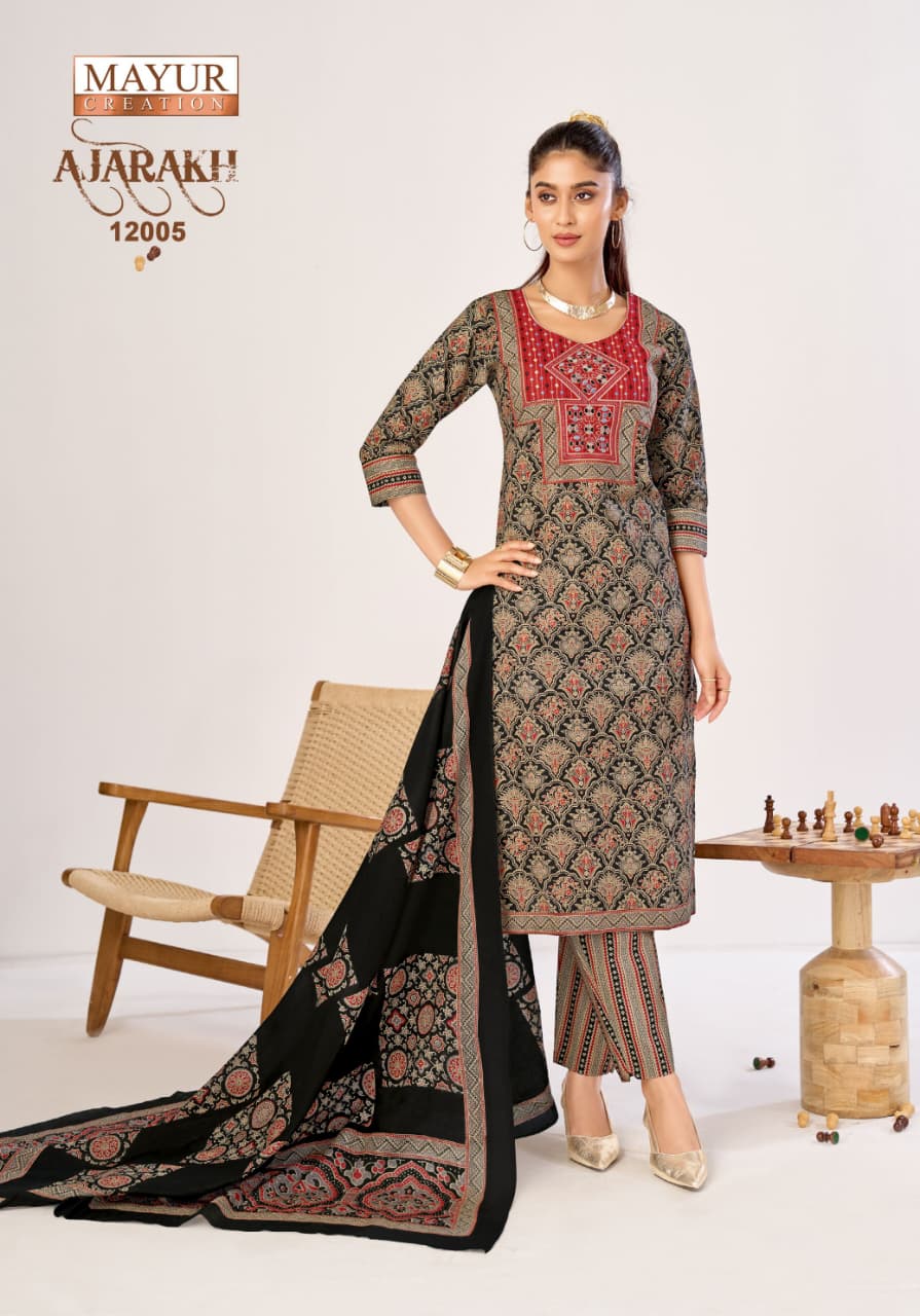 Mayur Ajarakh Vol12 Cotton Kurti Pant With Dupatta Set — Wholesale Kurtis, Mayur wholesale from Surat — view 6