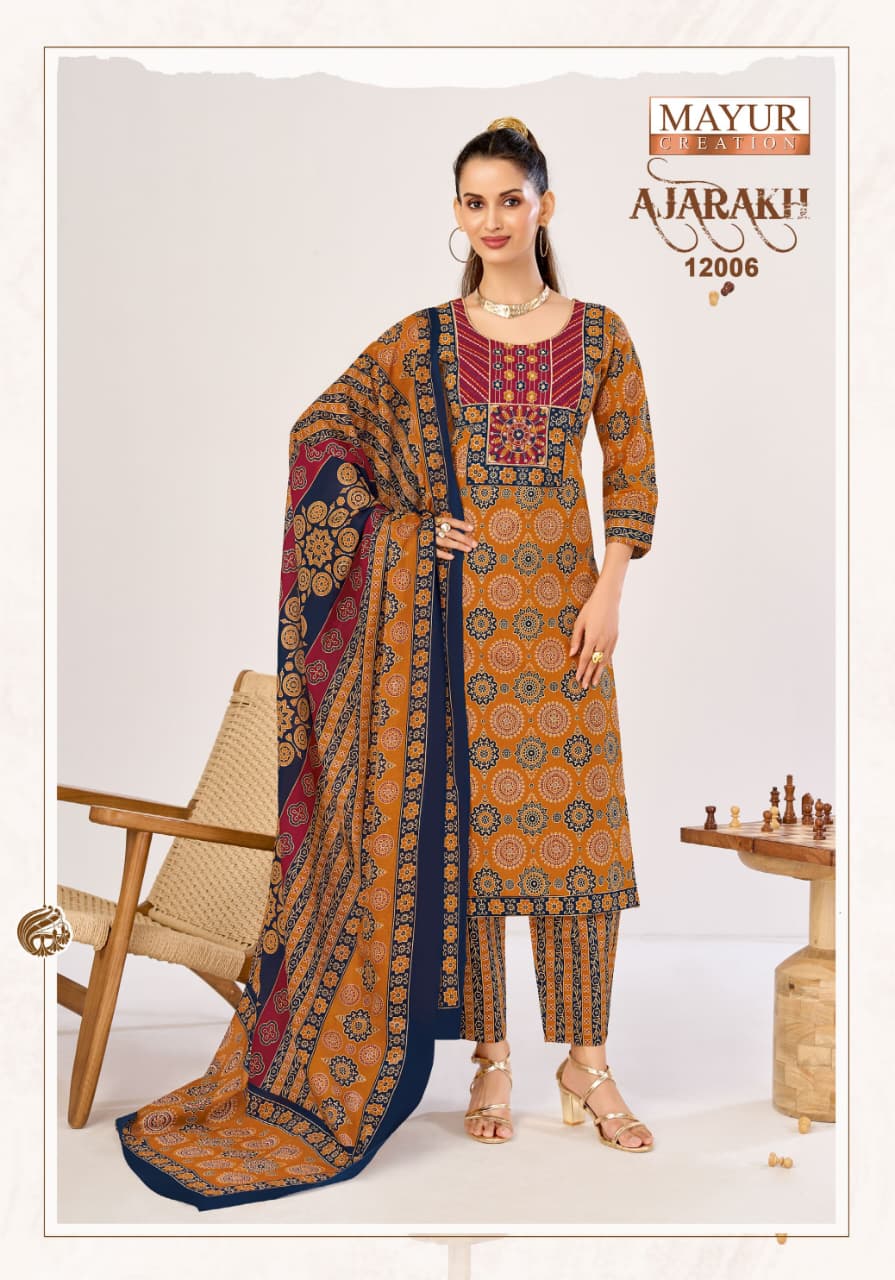 Mayur Ajarakh Vol12 Cotton Kurti Pant With Dupatta Set — Wholesale Kurtis, Mayur wholesale from Surat — view 7
