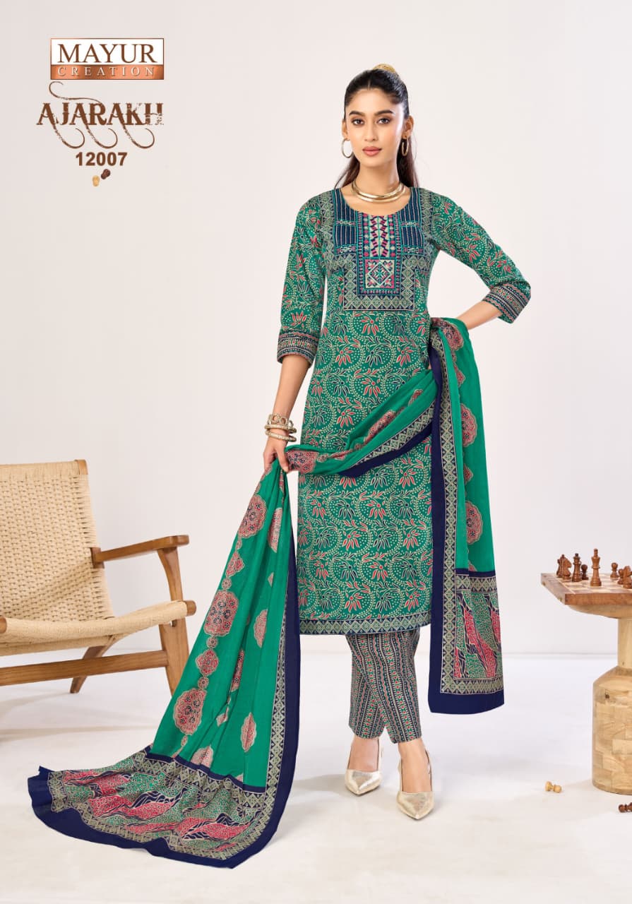 Mayur Ajarakh Vol12 Cotton Kurti Pant With Dupatta Set — Wholesale Kurtis, Mayur wholesale from Surat — view 8