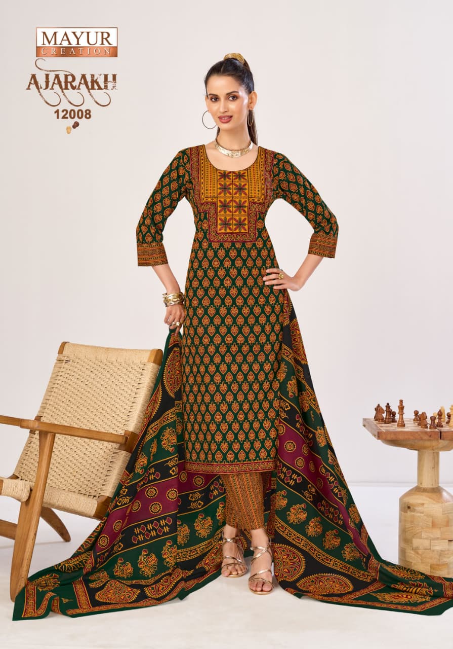 Mayur Ajarakh Vol12 Cotton Kurti Pant With Dupatta Set — Wholesale Kurtis, Mayur wholesale from Surat — view 9