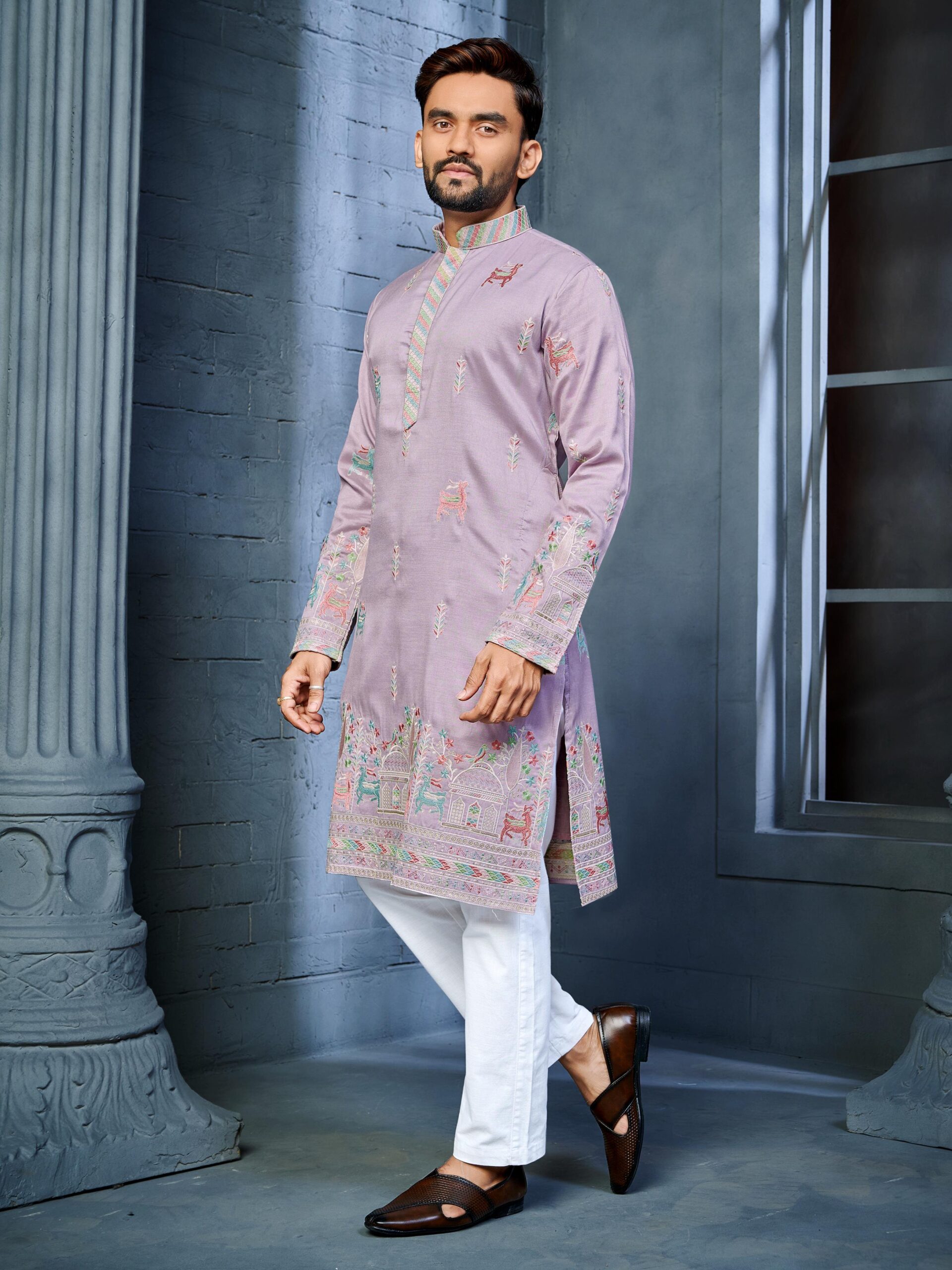 Rivayat Men's Soft Silk Embroidered Kurta Pajama Set