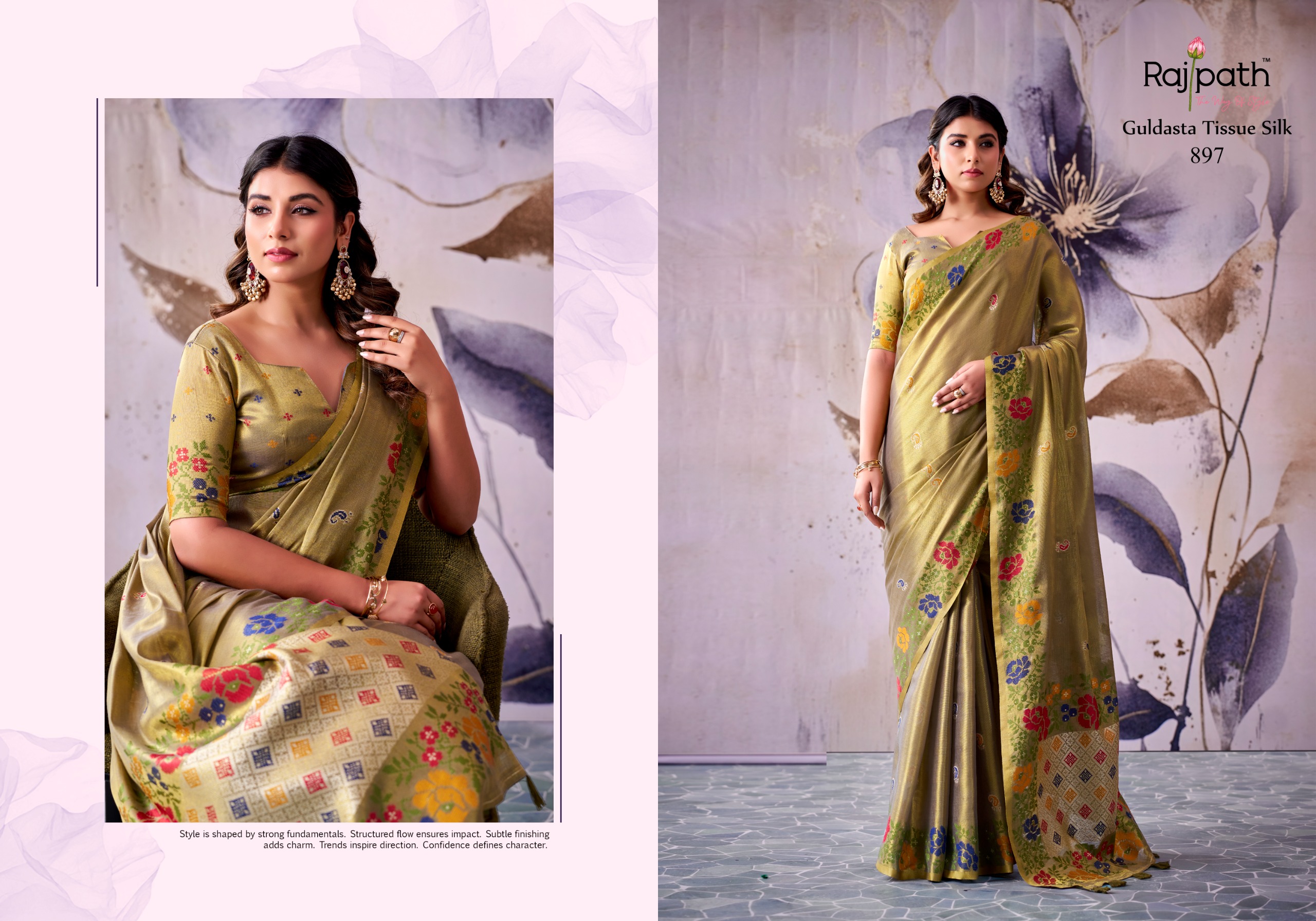 Rajpath Guldsata Tissue Silk Saree with Beautiful Border Weaving — Festival Sarees, Vardan Ethnic wholesale from Surat — view 4