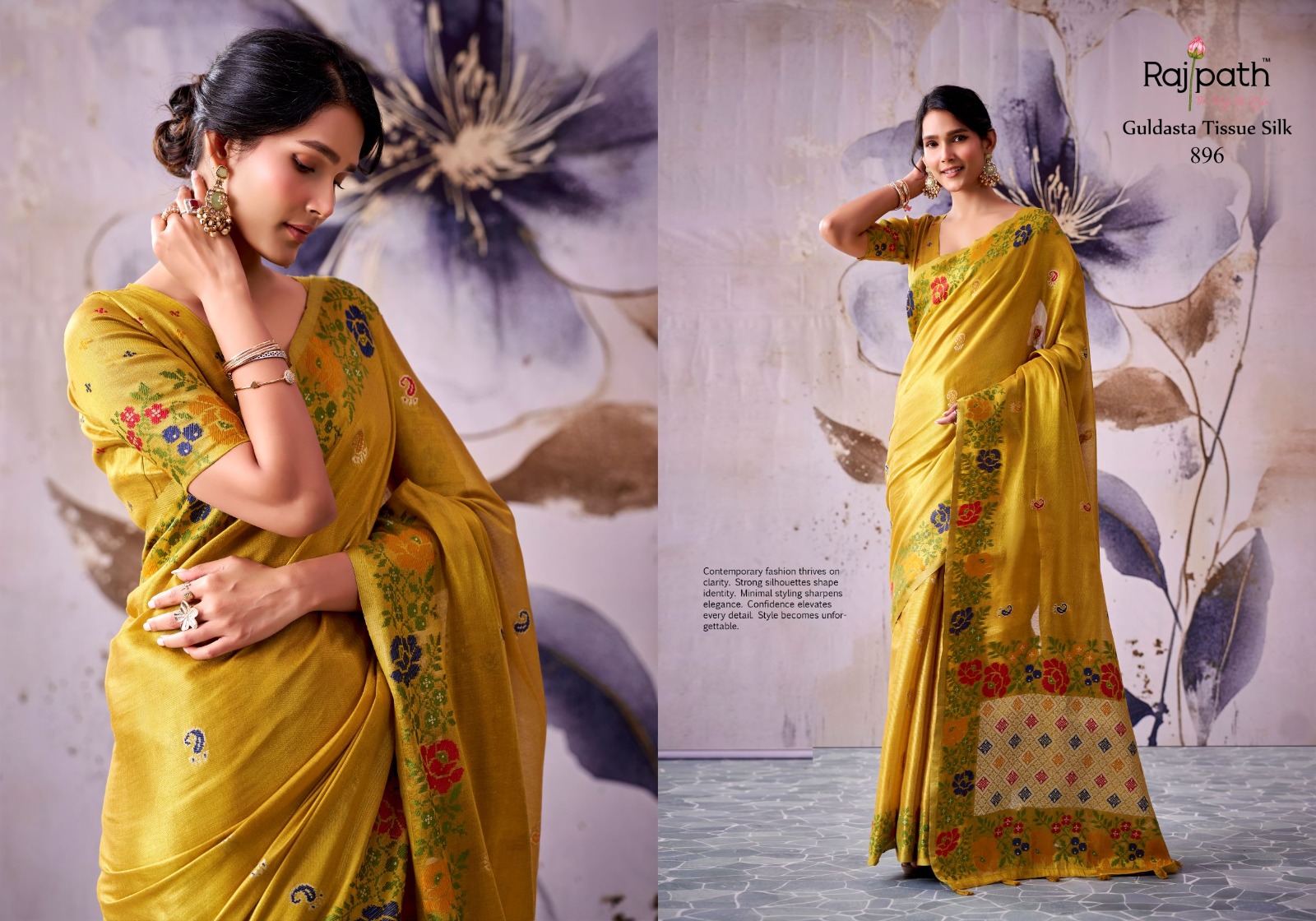 Rajpath Guldsata Tissue Silk Saree with Beautiful Border Weaving — Festival Sarees, Vardan Ethnic wholesale from Surat — view 3