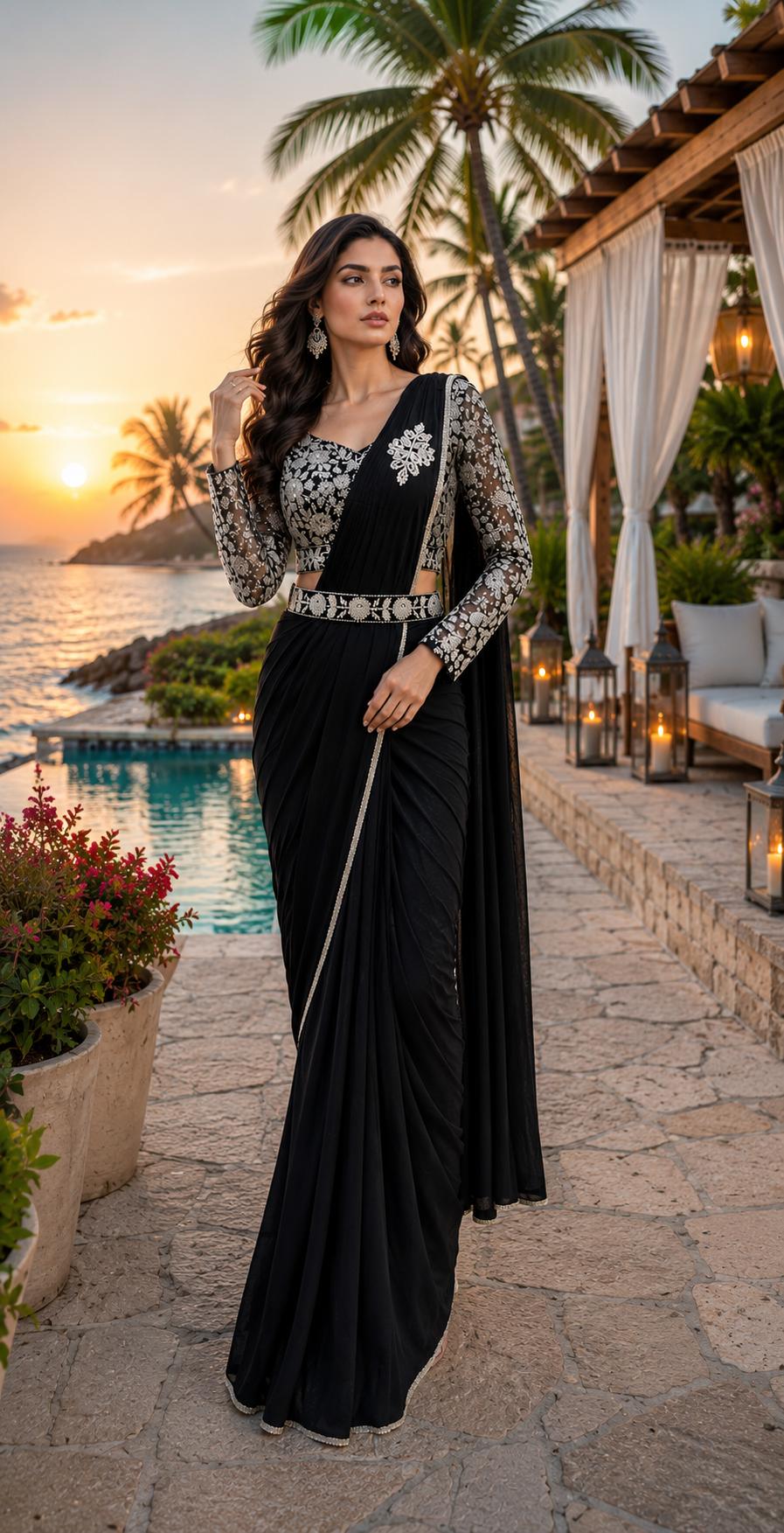 Amoha A545 Ready To Wear Armani Satin Saree with Bead Work Blouse — Festival Sarees, Vardan Ethnic wholesale from Surat — view 2