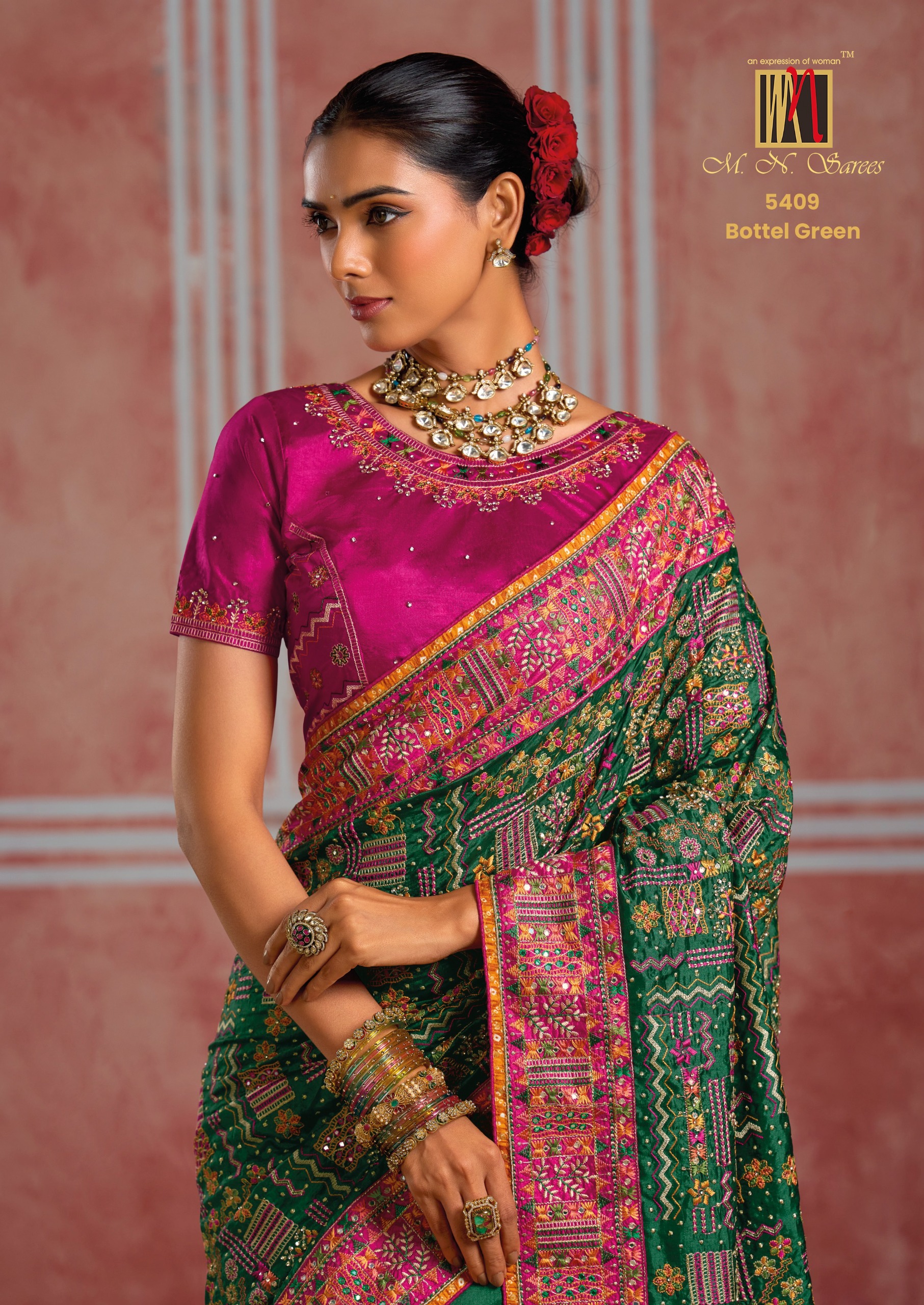 M.N Super Hit Series Colour's Pure Silk Saree with Rich Handwork — Designer Partywear Sarees, Vardan Ethnic wholesale from Surat — view 26