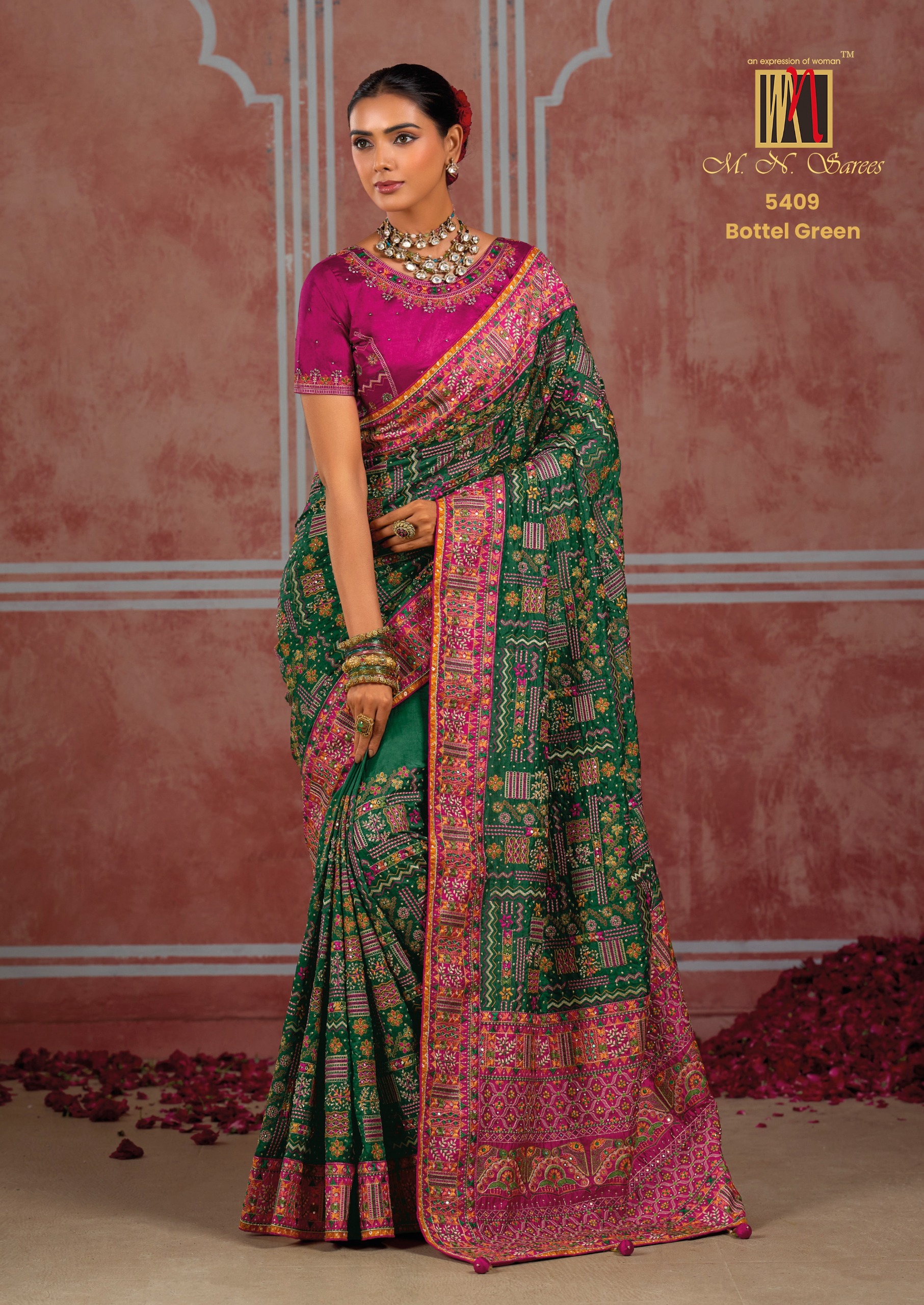 M.N Super Hit Series Colour's Pure Silk Saree with Rich Handwork — Designer Partywear Sarees, Vardan Ethnic wholesale from Surat — view 27