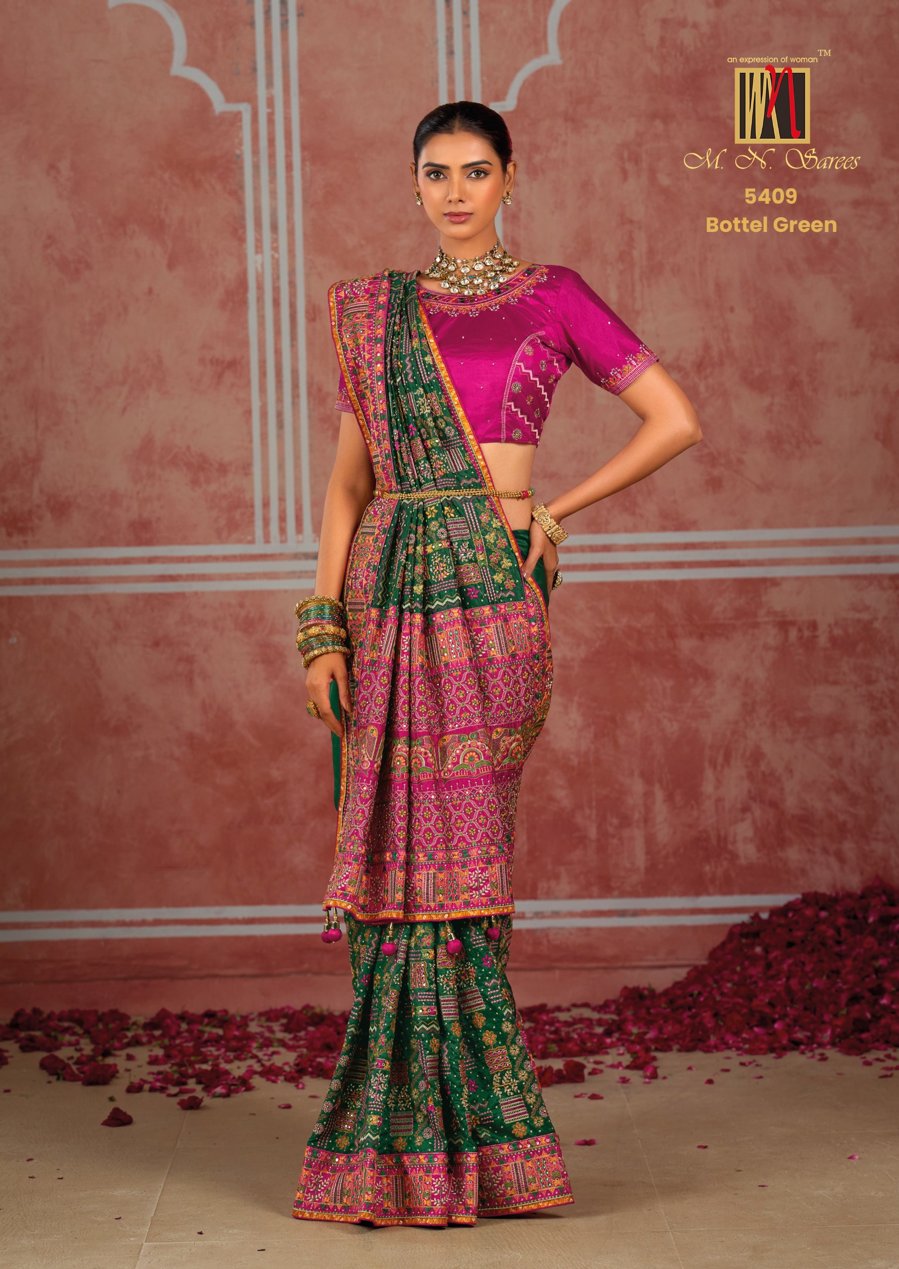 M.N Super Hit Series Colour's Pure Silk Saree with Rich Handwork — Designer Partywear Sarees, Vardan Ethnic wholesale from Surat — view 28