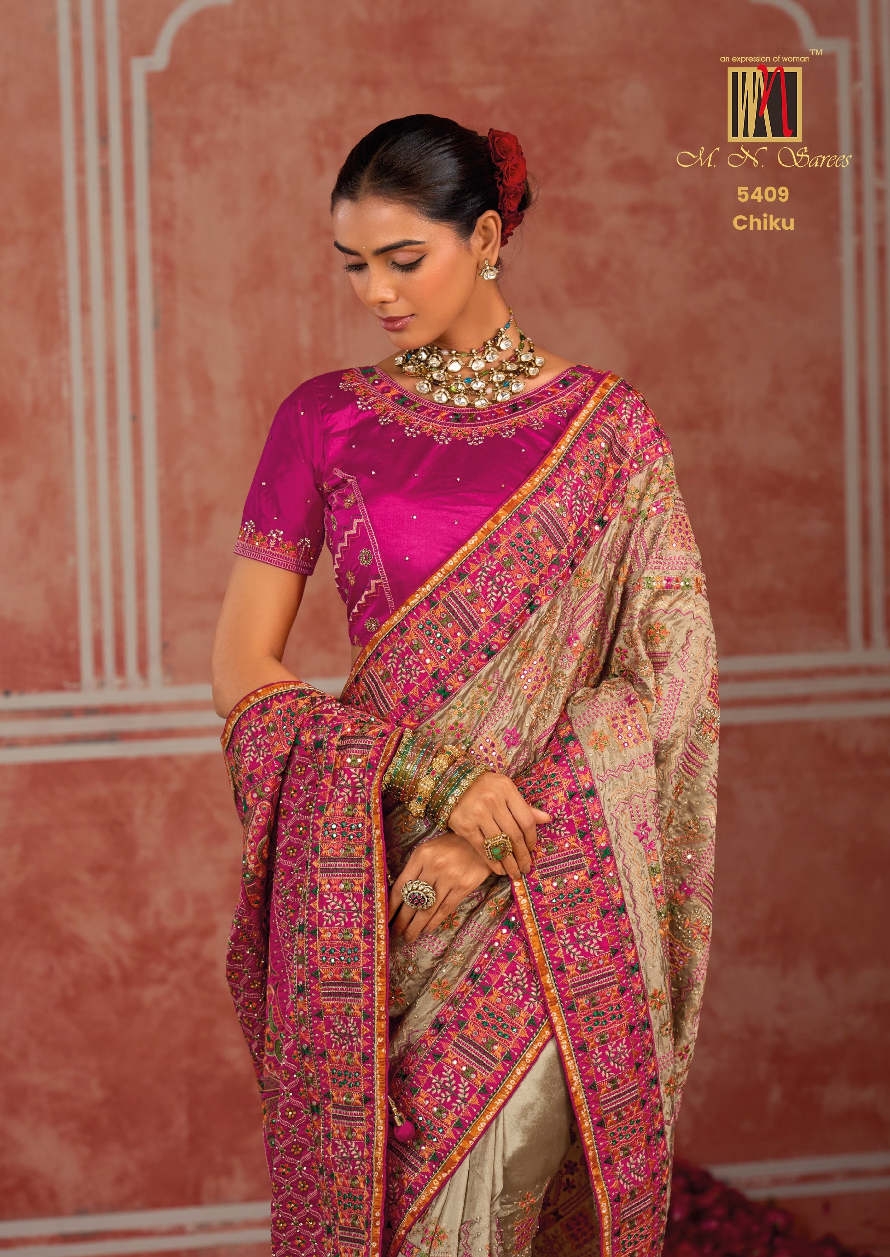 M.N Super Hit Series Colour's Pure Silk Saree with Rich Handwork — Designer Partywear Sarees, Vardan Ethnic wholesale from Surat — view 2