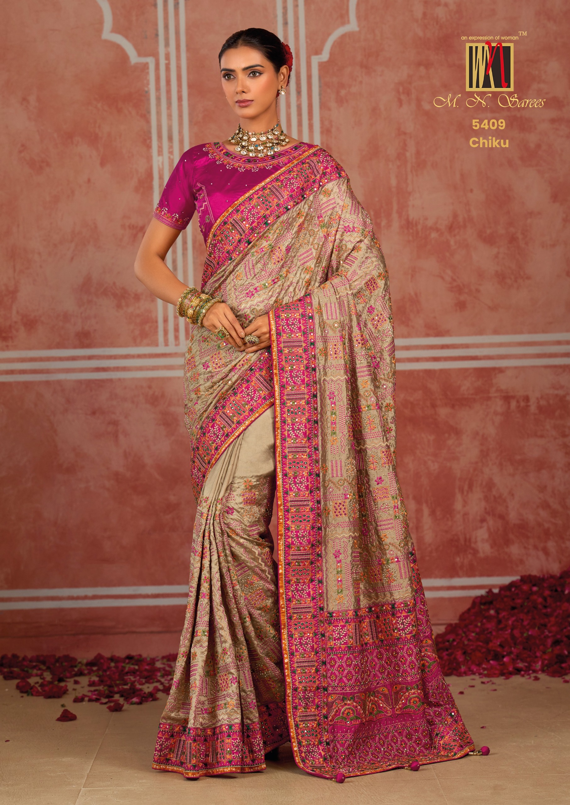 M.N Super Hit Series Colour's Pure Silk Saree with Rich Handwork — Designer Partywear Sarees, Vardan Ethnic wholesale from Surat — view 29