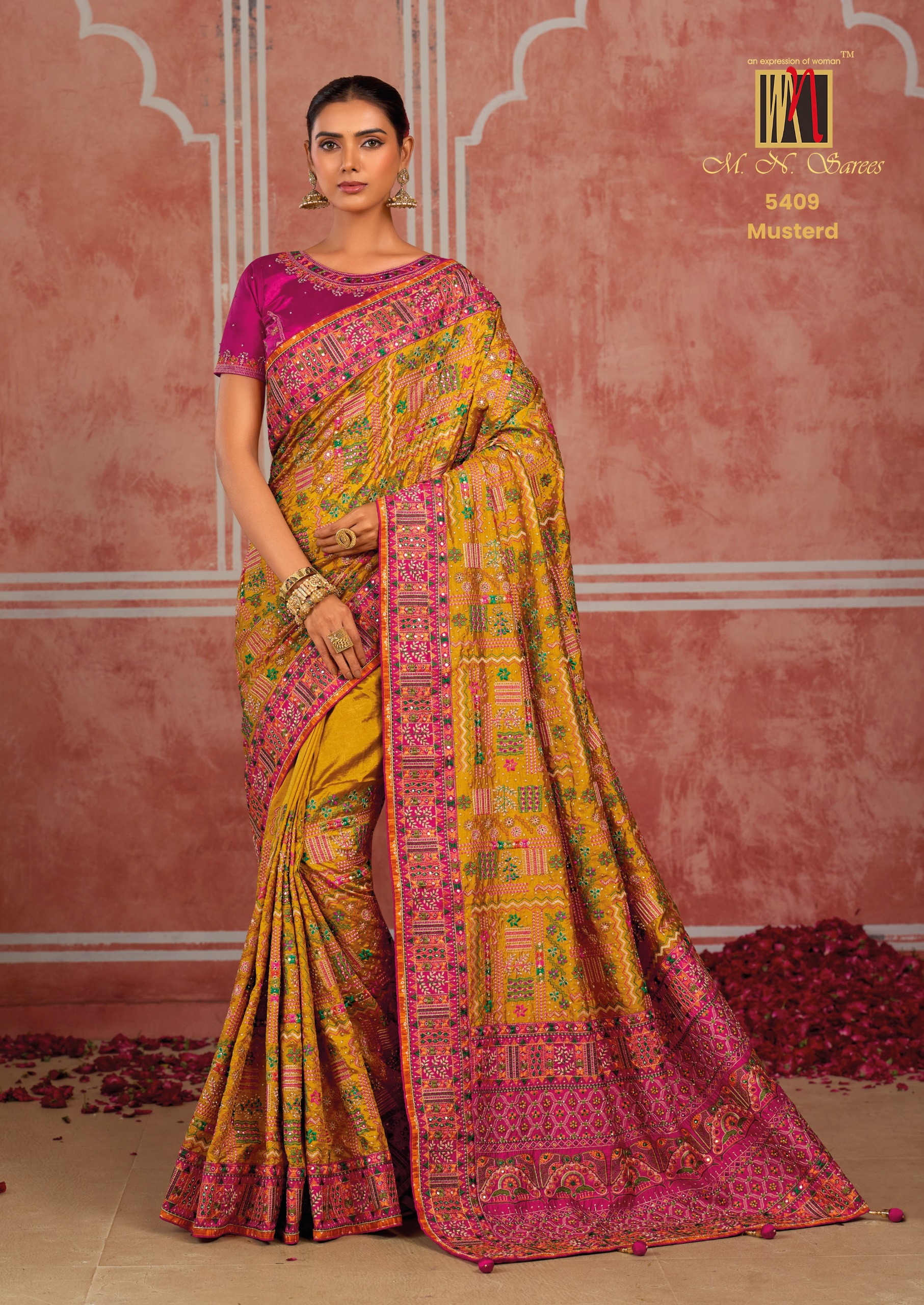 M.N Super Hit Series Colour's Pure Silk Saree with Rich Handwork — Designer Partywear Sarees, Vardan Ethnic wholesale from Surat — view 3