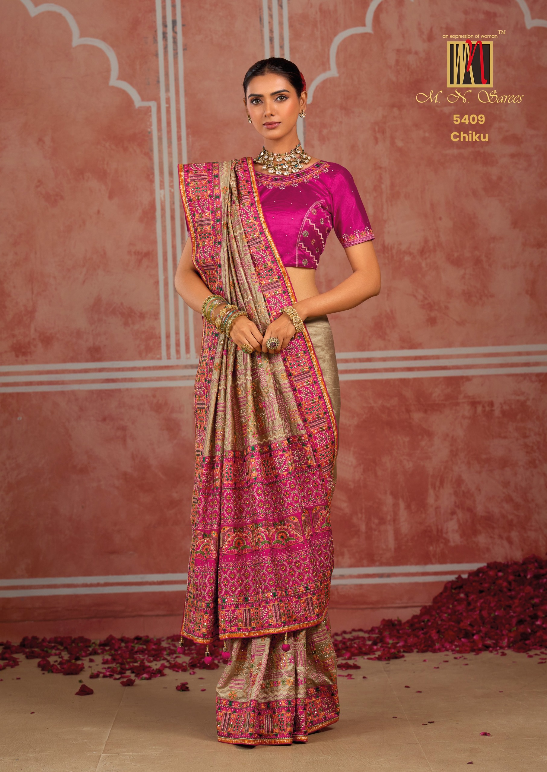 M.N Super Hit Series Colour's Pure Silk Saree with Rich Handwork — Designer Partywear Sarees, Vardan Ethnic wholesale from Surat — view 4