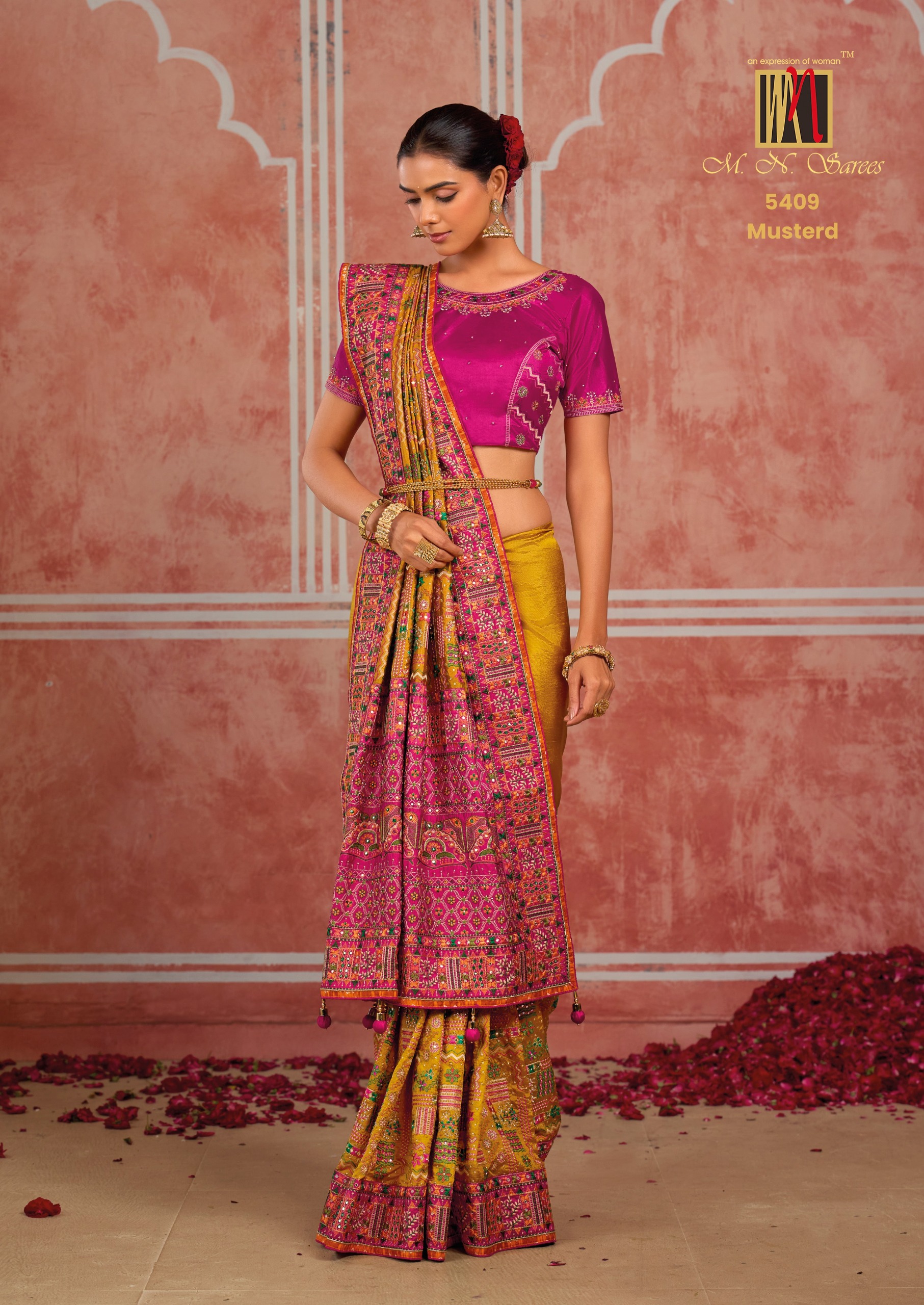 M.N Super Hit Series Colour's Pure Silk Saree with Rich Handwork — Designer Partywear Sarees, Vardan Ethnic wholesale from Surat — view 5
