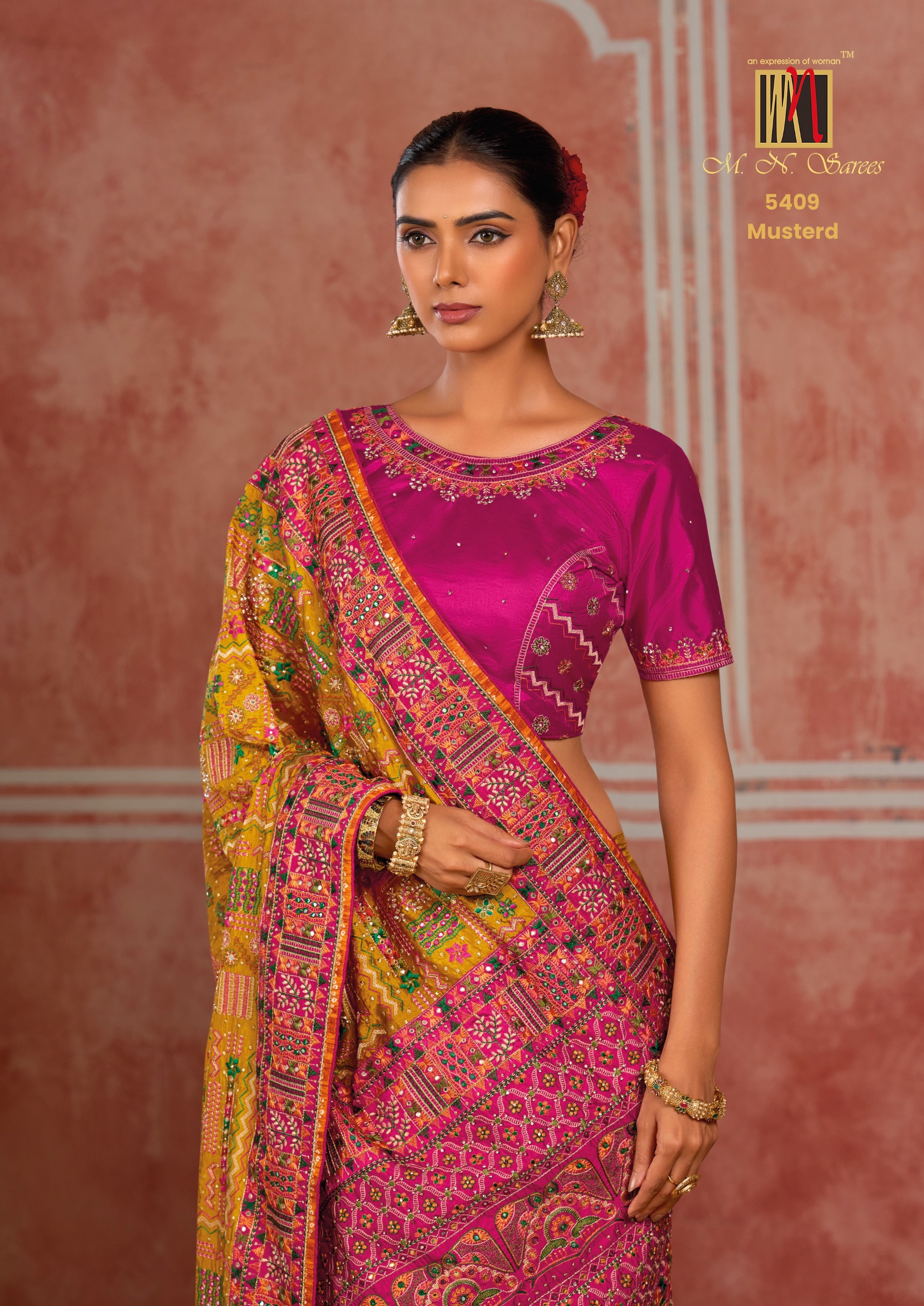 M.N Super Hit Series Colour's Pure Silk Saree with Rich Handwork — Designer Partywear Sarees, Vardan Ethnic wholesale from Surat — view 6