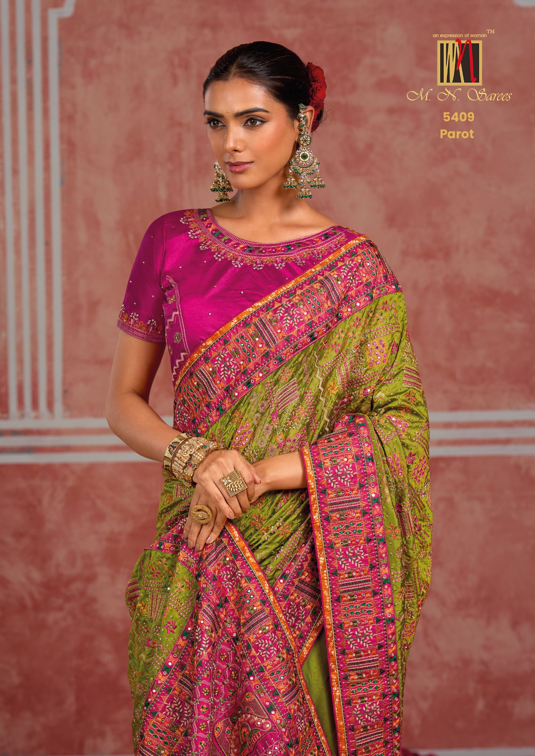 M.N Super Hit Series Colour's Pure Silk Saree with Rich Handwork — Designer Partywear Sarees, Vardan Ethnic wholesale from Surat — view 7