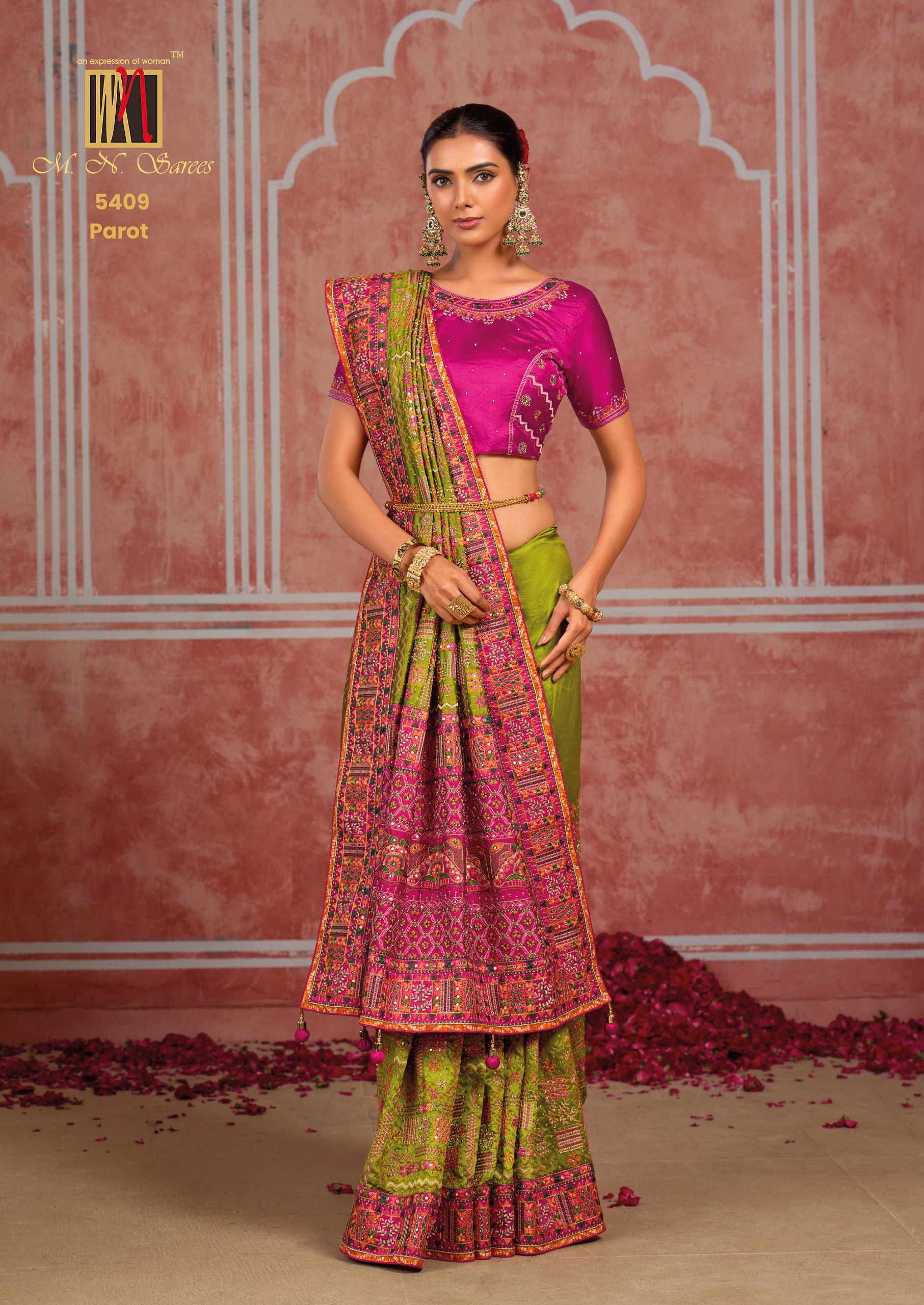 M.N Super Hit Series Colour's Pure Silk Saree with Rich Handwork — Designer Partywear Sarees, Vardan Ethnic wholesale from Surat — view 8