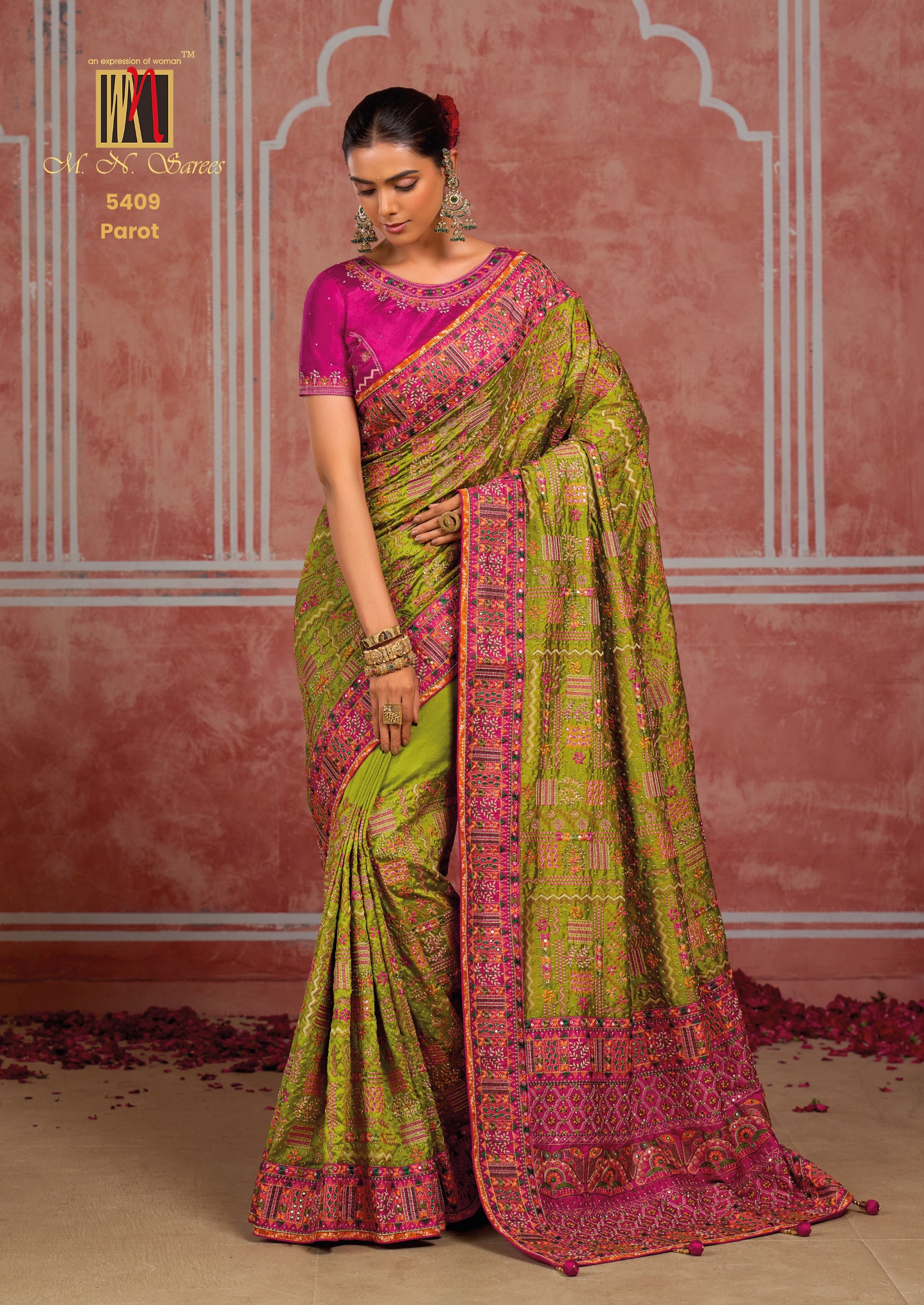 M.N Super Hit Series Colour's Pure Silk Saree with Rich Handwork — Designer Partywear Sarees, Vardan Ethnic wholesale from Surat — view 9