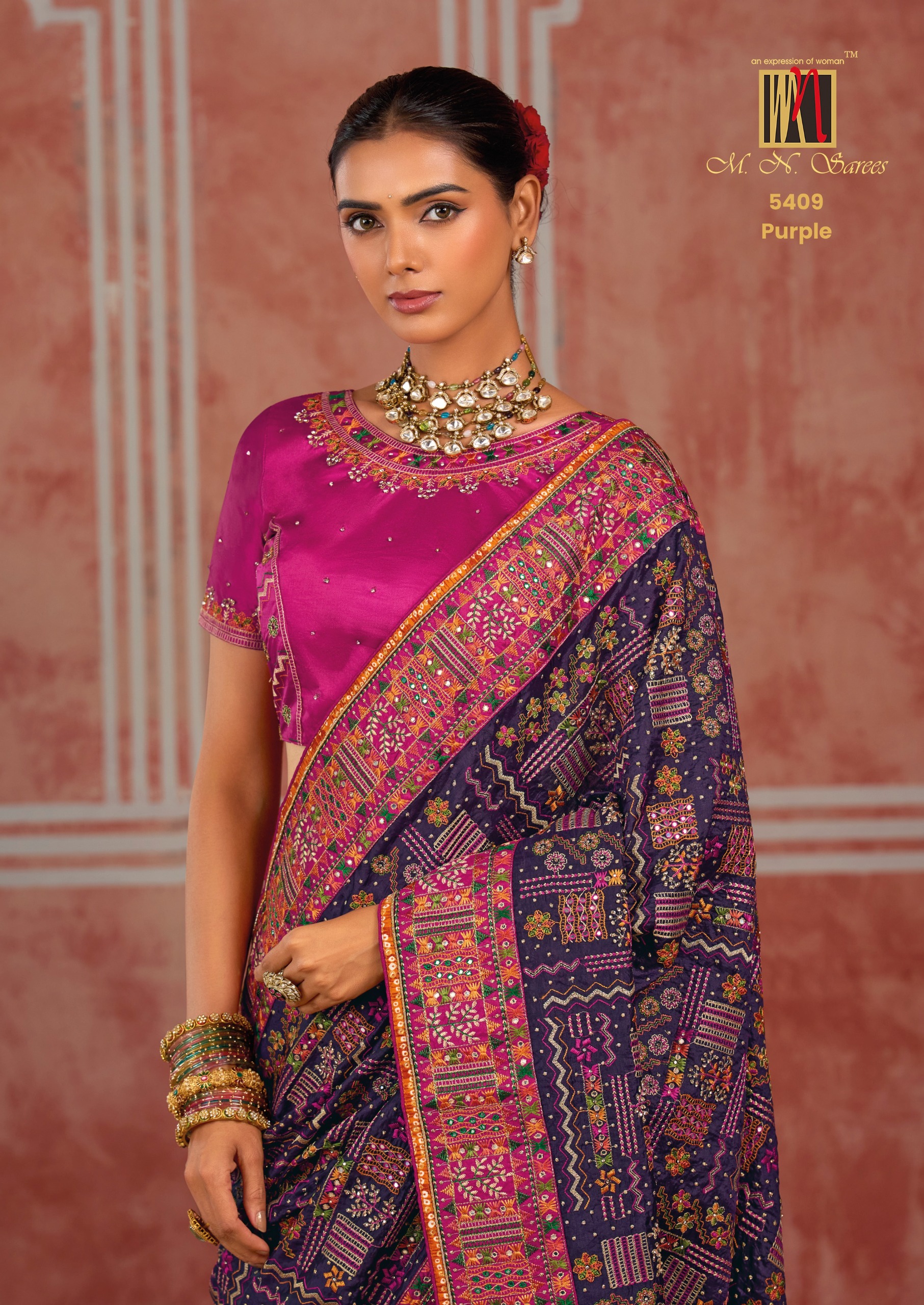 M.N Super Hit Series Colour's Pure Silk Saree with Rich Handwork — Designer Partywear Sarees, Vardan Ethnic wholesale from Surat — view 10