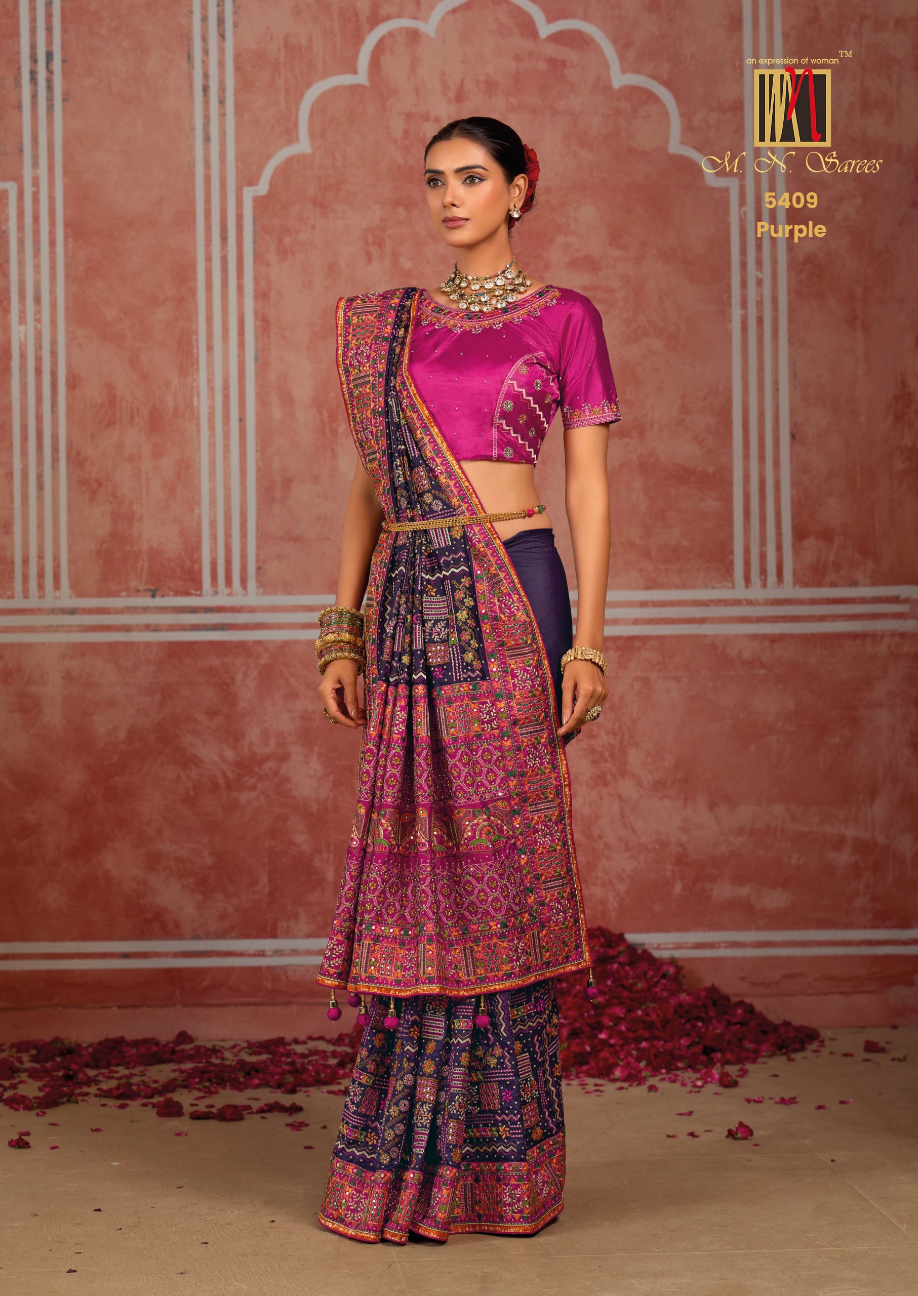 M.N Super Hit Series Colour's Pure Silk Saree with Rich Handwork — Designer Partywear Sarees, Vardan Ethnic wholesale from Surat — view 11
