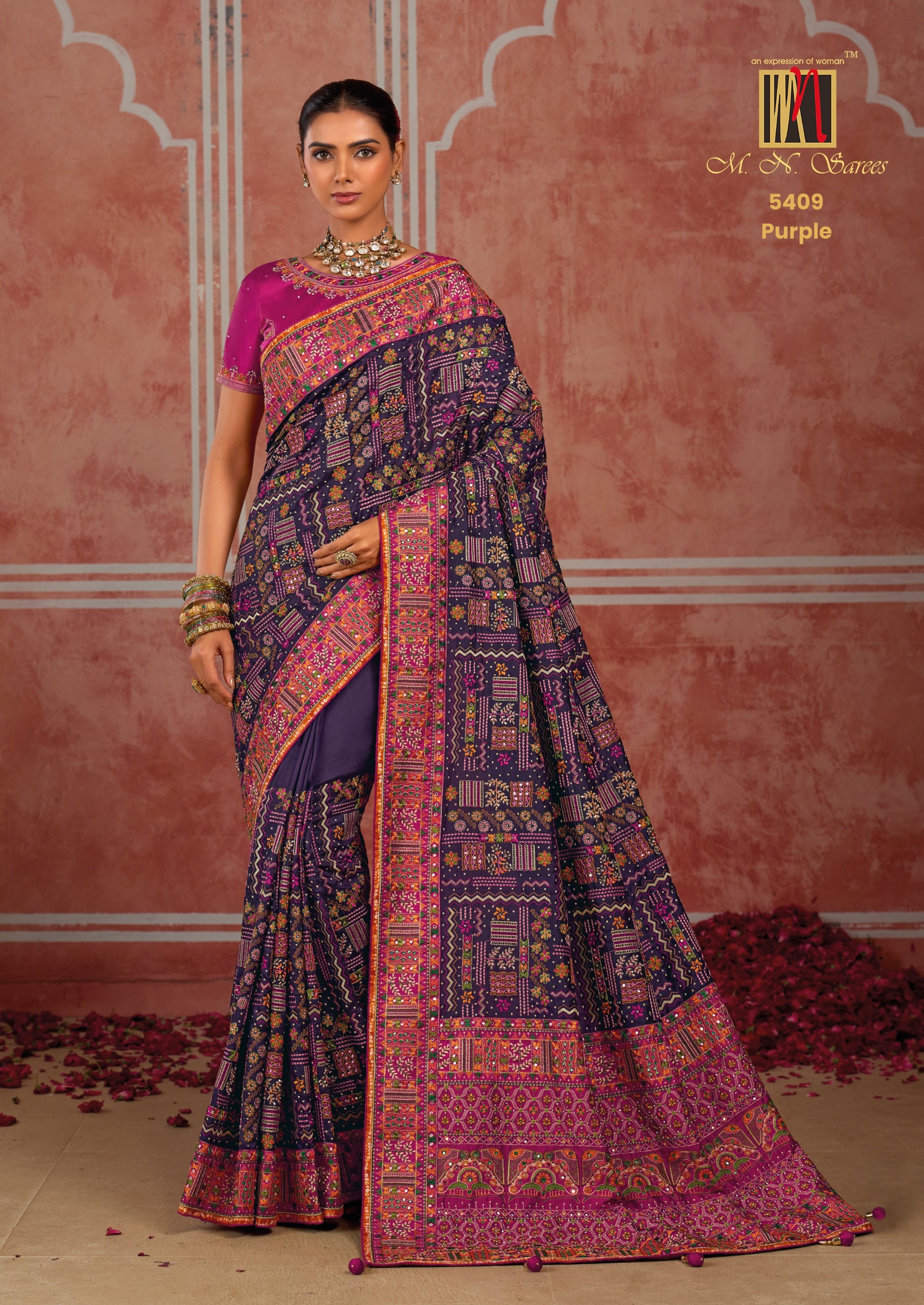 M.N Super Hit Series Colour's Pure Silk Saree with Rich Handwork — Designer Partywear Sarees, Vardan Ethnic wholesale from Surat — view 12