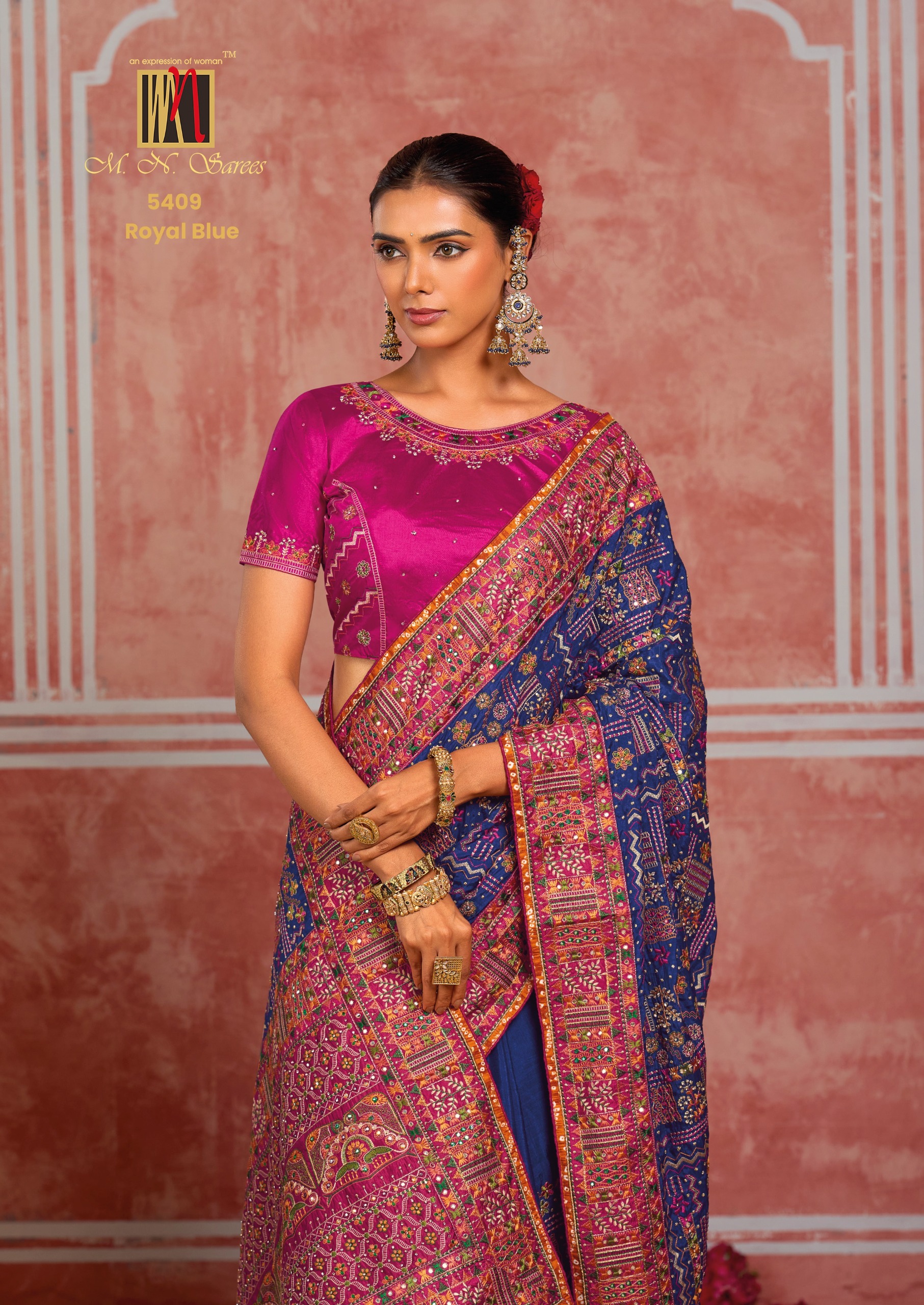 M.N Super Hit Series Colour's Pure Silk Saree with Rich Handwork — Designer Partywear Sarees, Vardan Ethnic wholesale from Surat — view 13