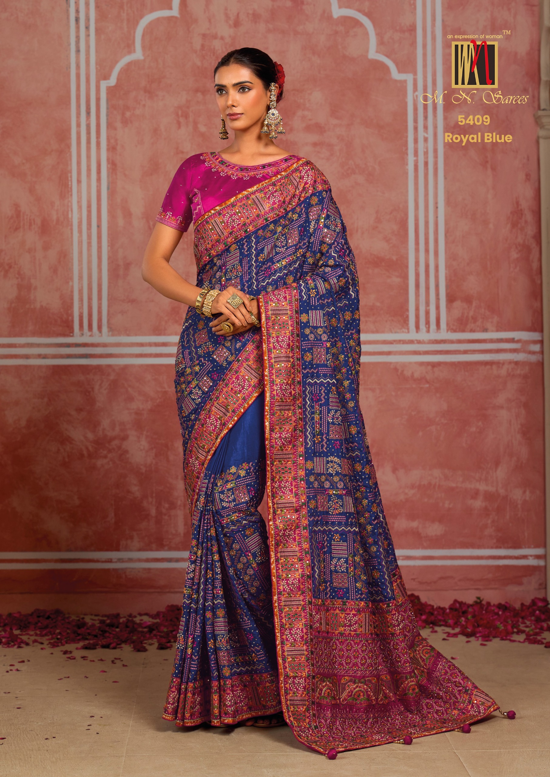 M.N Super Hit Series Colour's Pure Silk Saree with Rich Handwork — Designer Partywear Sarees, Vardan Ethnic wholesale from Surat — view 14