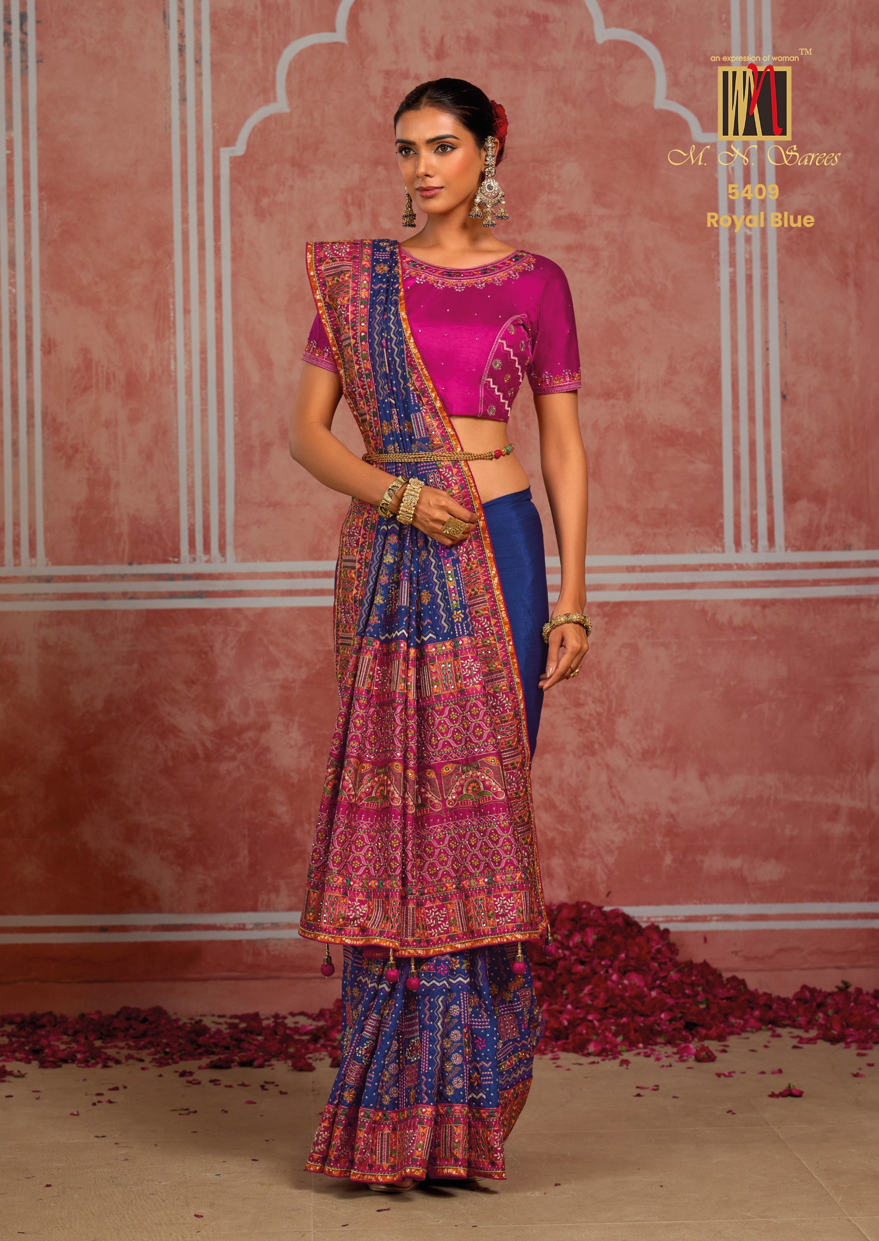 M.N Super Hit Series Colour's Pure Silk Saree with Rich Handwork — Designer Partywear Sarees, Vardan Ethnic wholesale from Surat — view 15