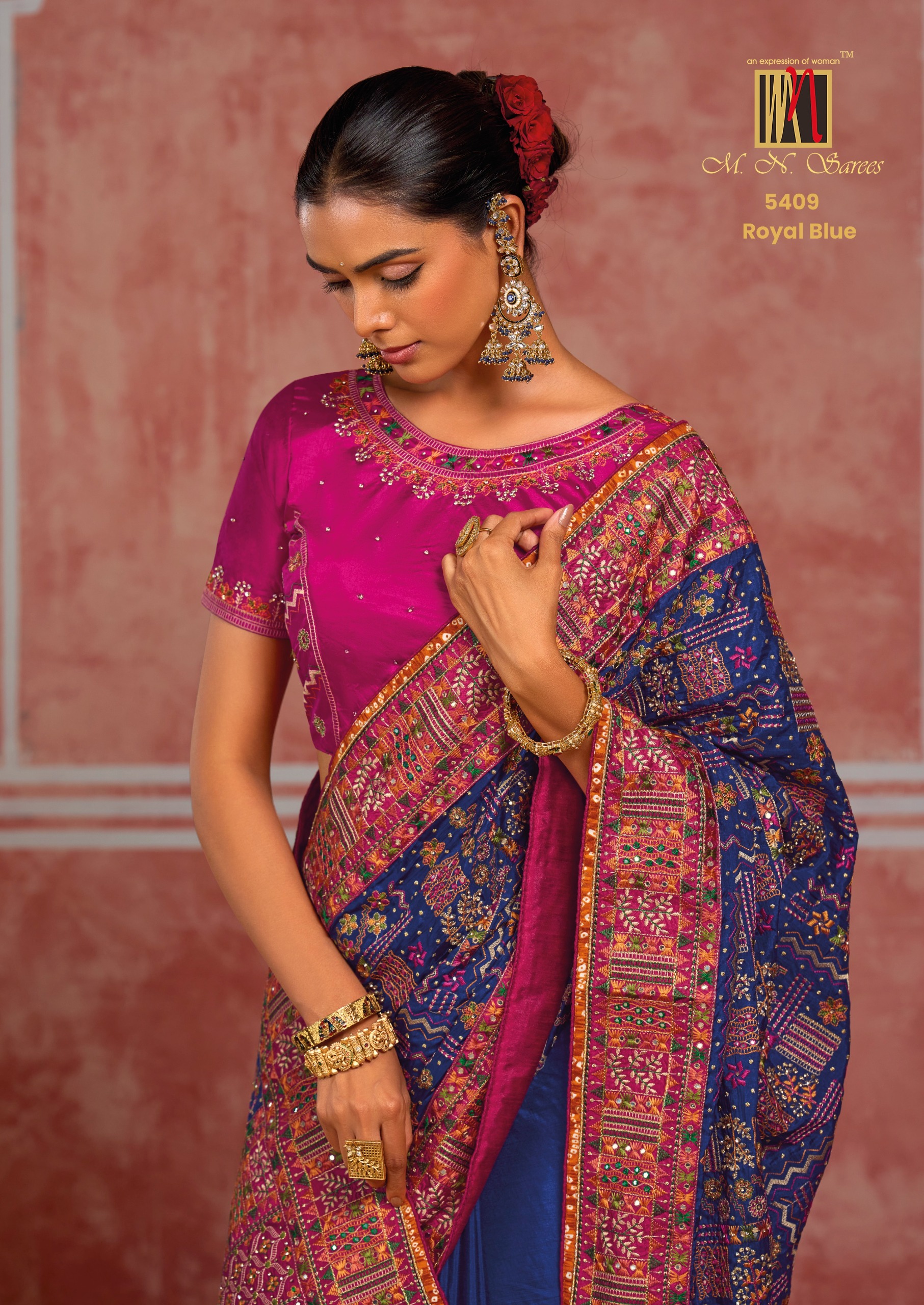 M.N Super Hit Series Colour's Pure Silk Saree with Rich Handwork — Designer Partywear Sarees, Vardan Ethnic wholesale from Surat — view 16